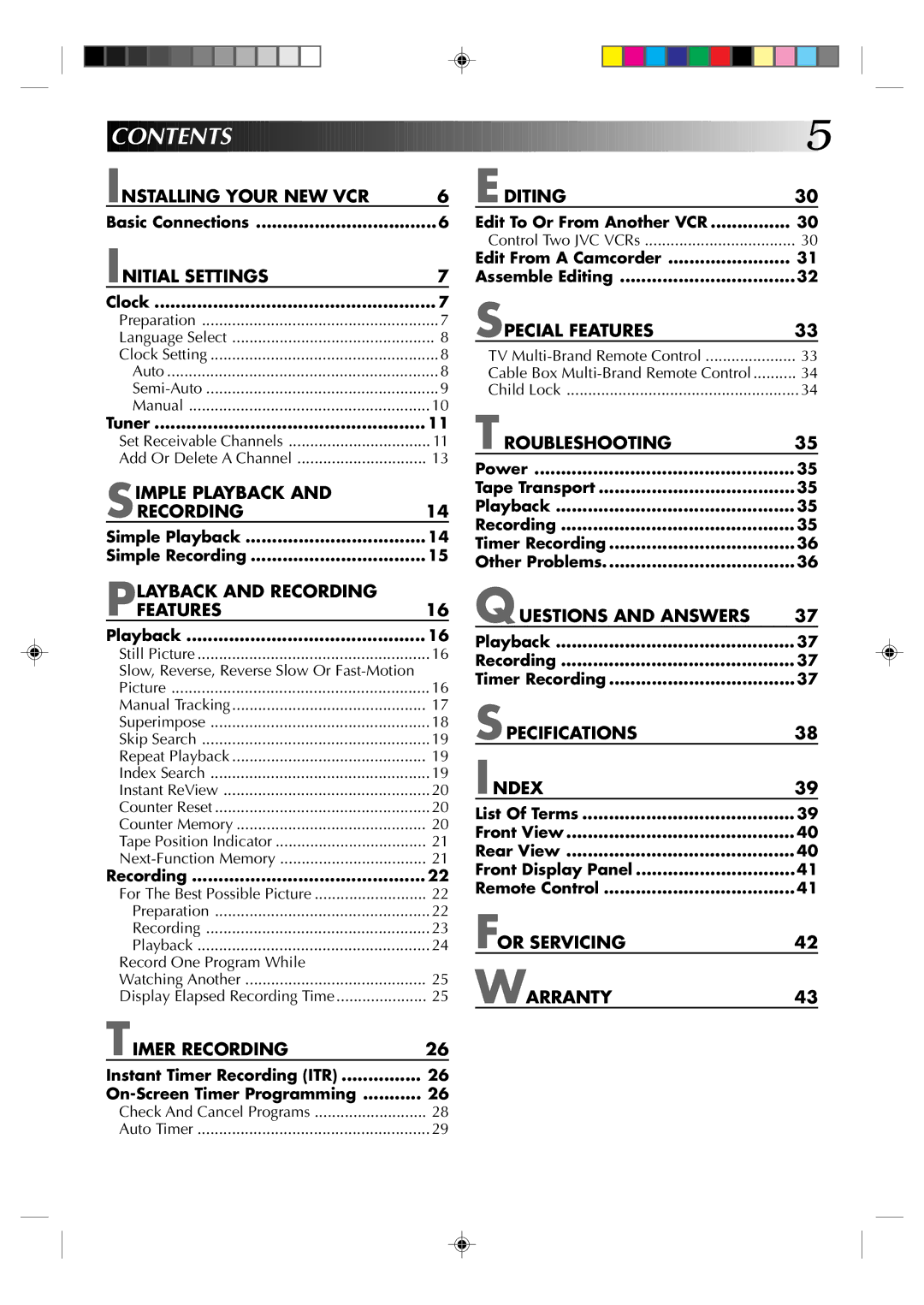 JVC HR-J433U manual Contents 