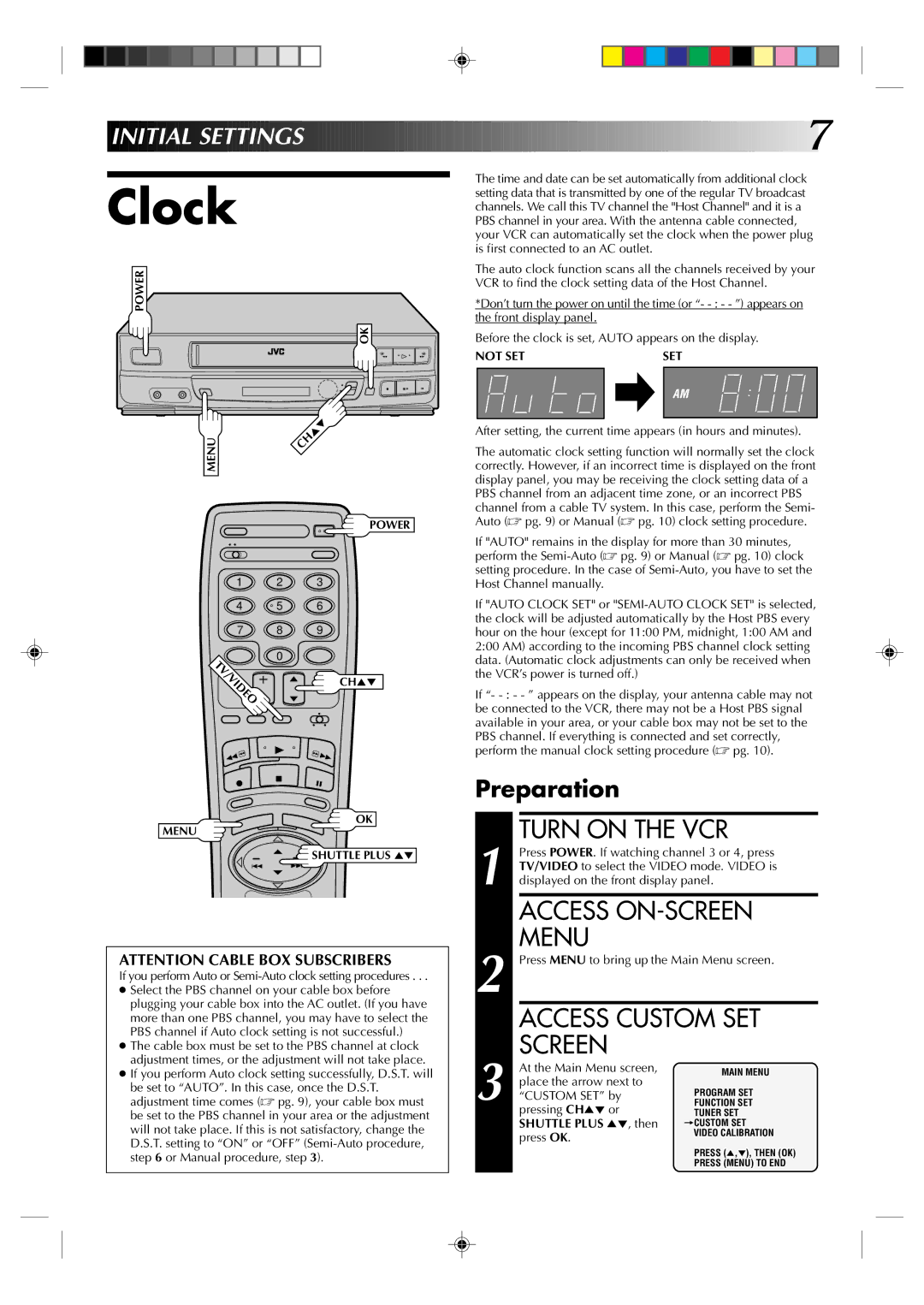 JVC HR-J433U manual Clock 