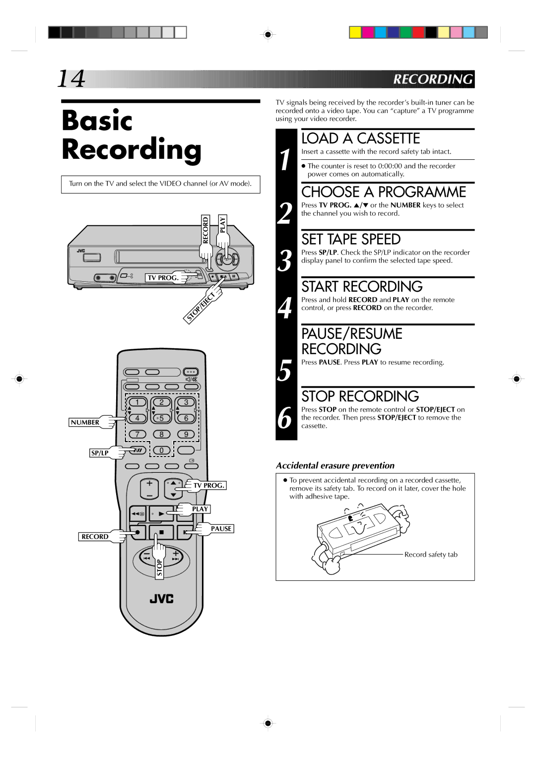 JVC HR-J435EA specifications Basic Recording 