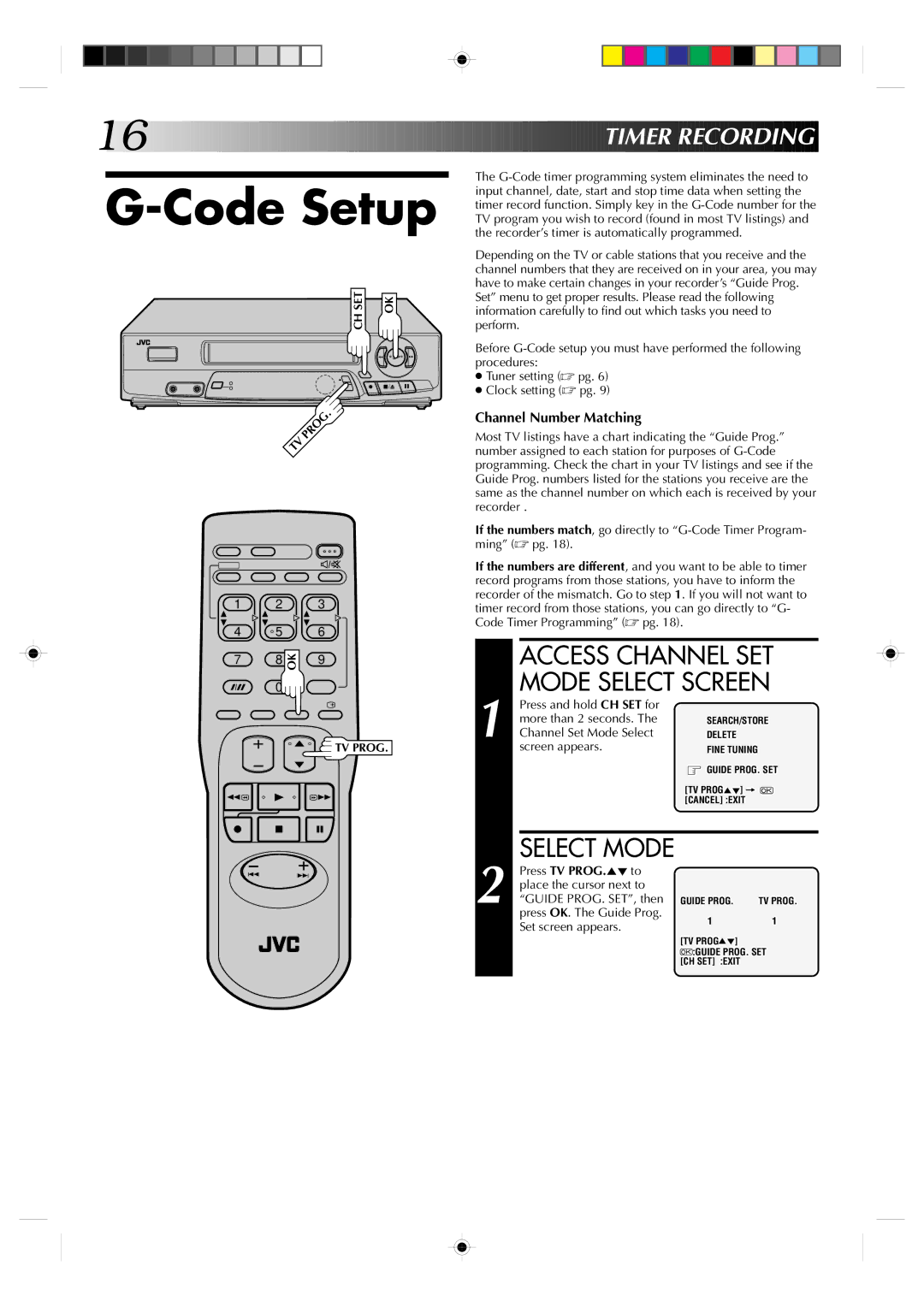 JVC HR-J435EA specifications Code Setup, Access Channel SET Mode Select Screen 