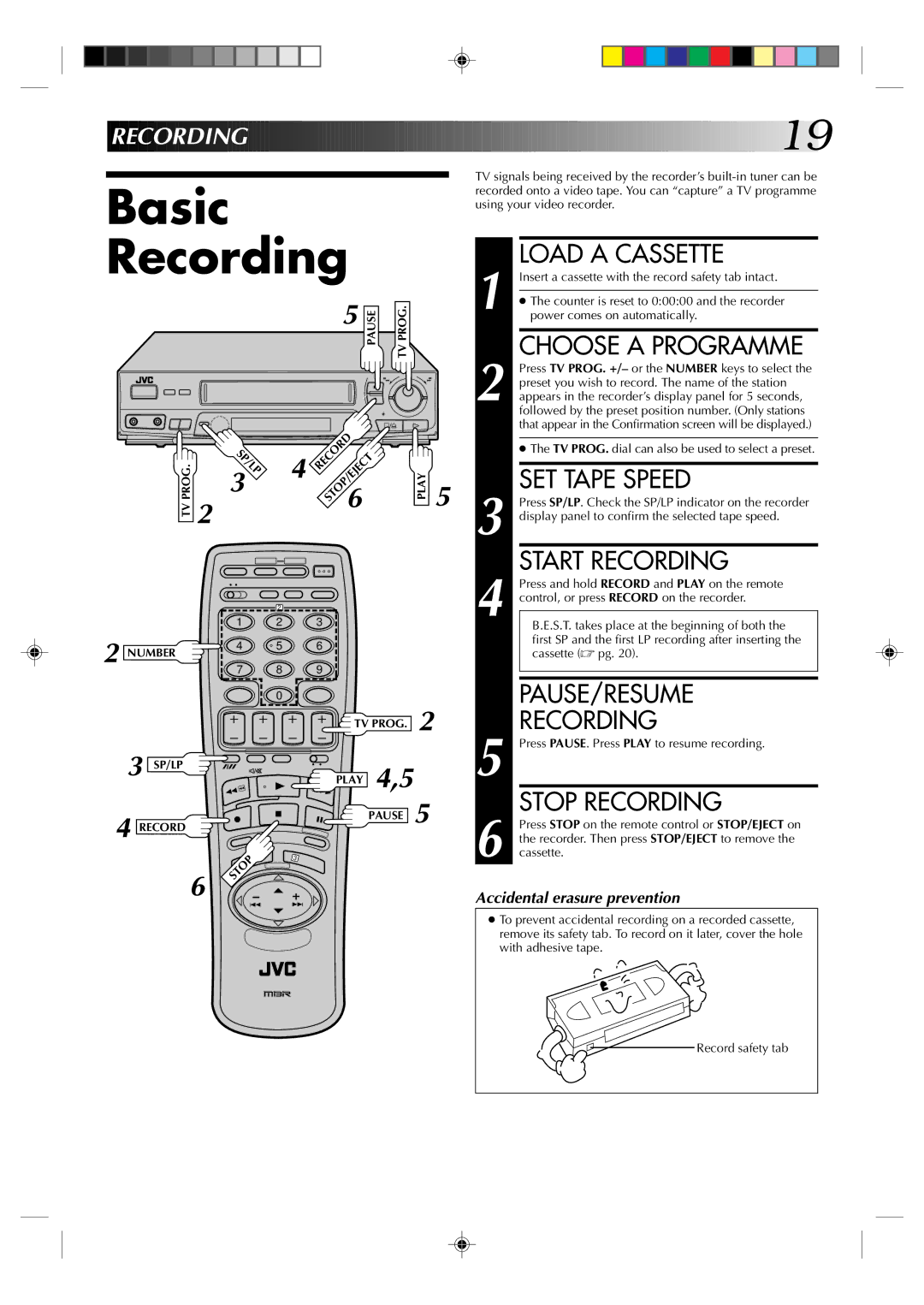 JVC HR-J435EK specifications Basic Recording 