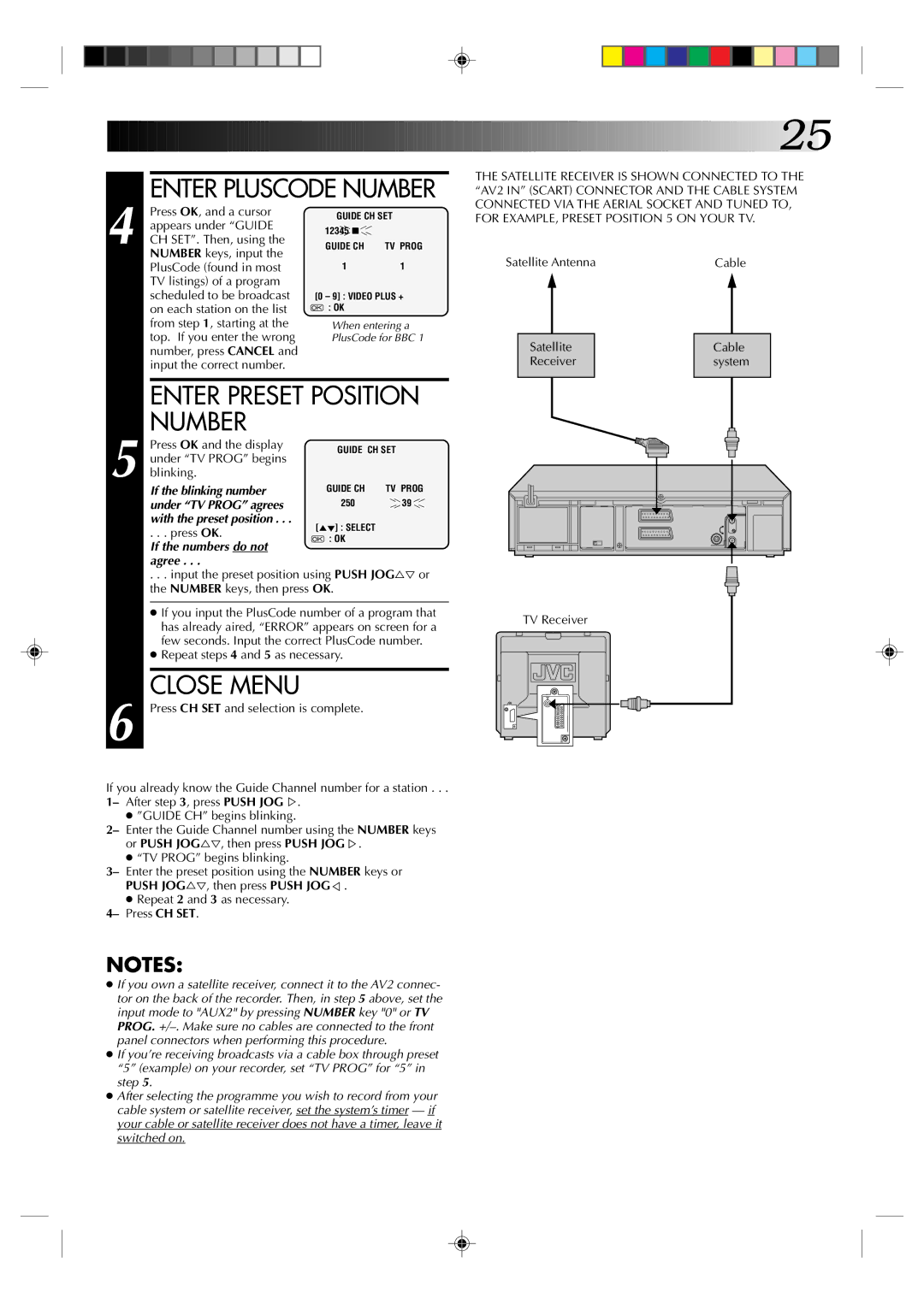 JVC HR-J435EK specifications Number, Close Menu, Enter Preset Position 