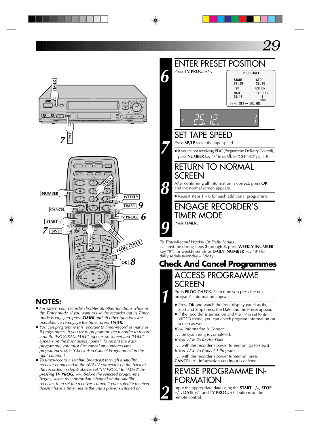 JVC HR-J435EK specifications Access Programme Screen, Check And Cancel Programmes 