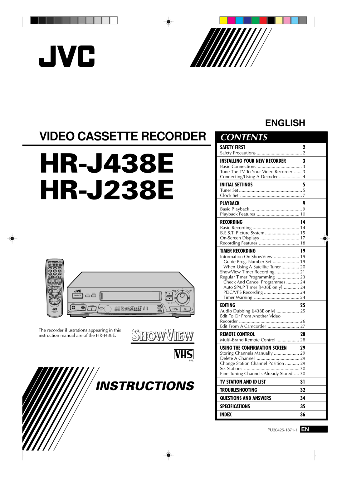 JVC specifications HR-J438E HR-J238E 