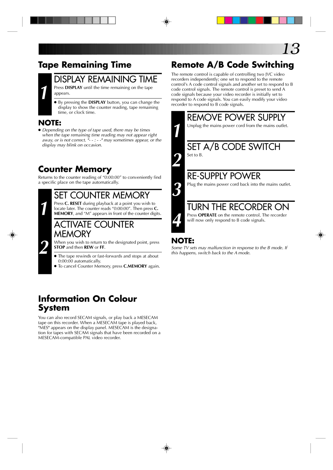 JVC HR-J238E, HR-J438E specifications Activate Counter, Memory, SET A/B Code Switch, RE-SUPPLY Power 