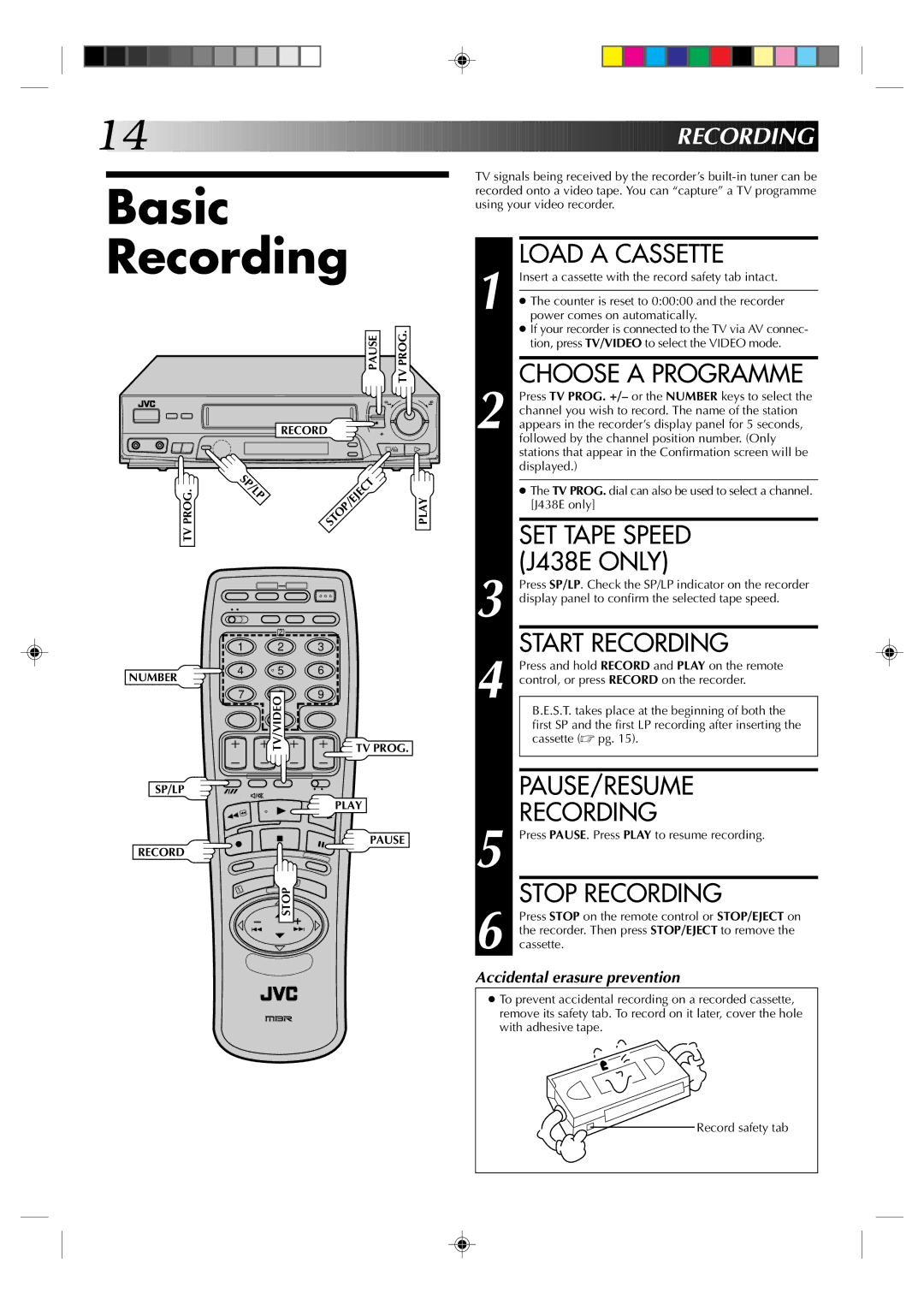 JVC HR-J438E, HR-J238E specifications Basic Recording 