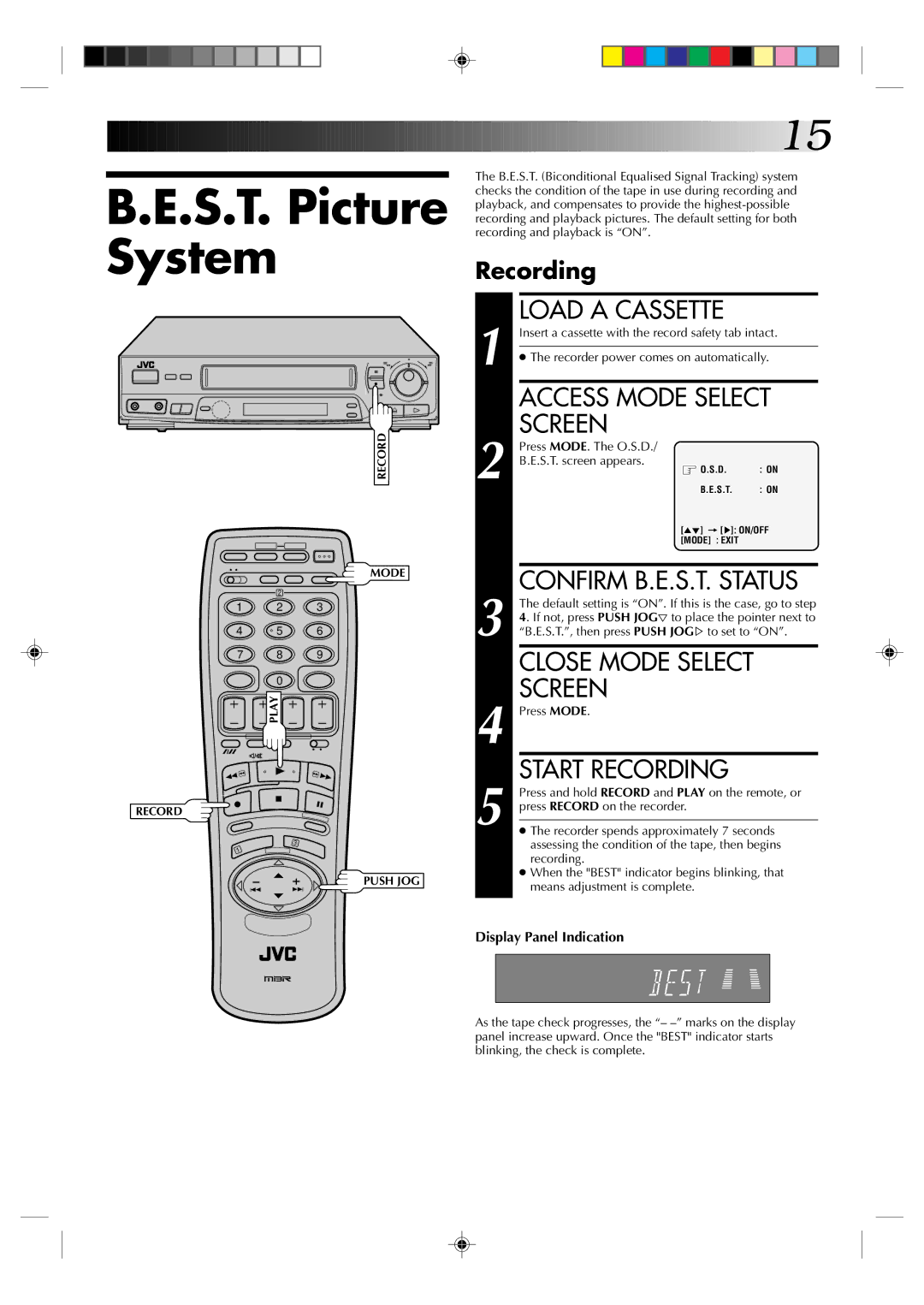 JVC HR-J238E, HR-J438E specifications S.T. Picture System, Access Mode Select, Recording 