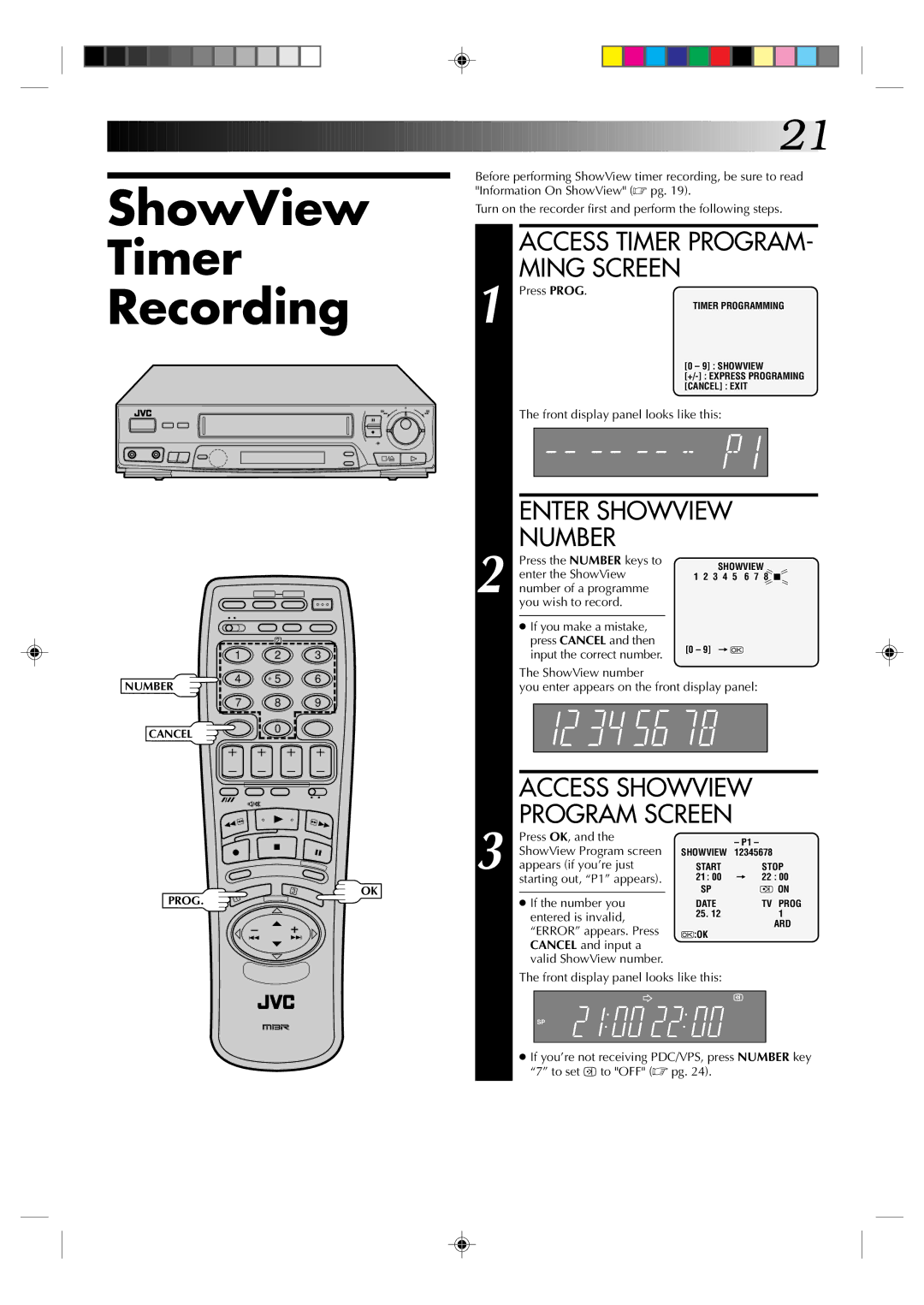 JVC HR-J238E, HR-J438E specifications ShowView Timer Recording, Access Timer Program Ming Screen 