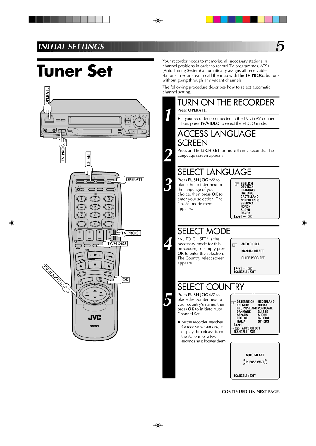 JVC HR-J238E, HR-J438E specifications Tuner Set 