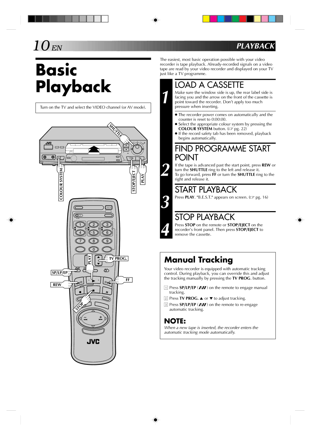 JVC HR-J439EE manual Basic Playback, Load a Cassette, Point, Start Playback, Stop Playback 