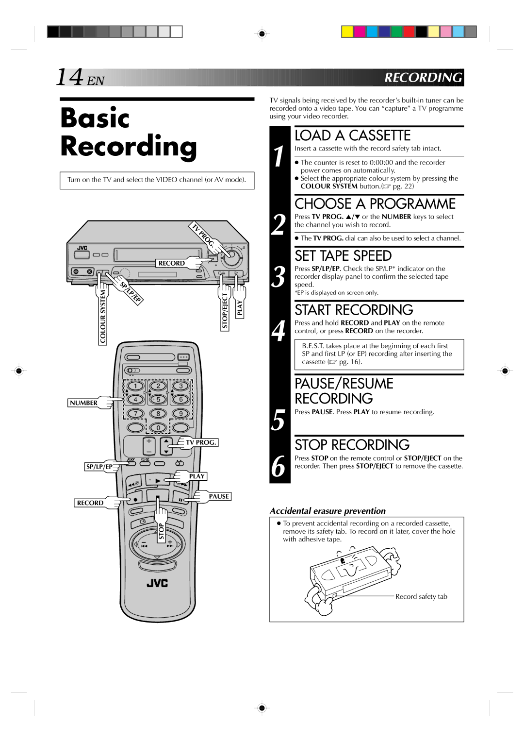 JVC HR-J439EE manual Basic Recording 