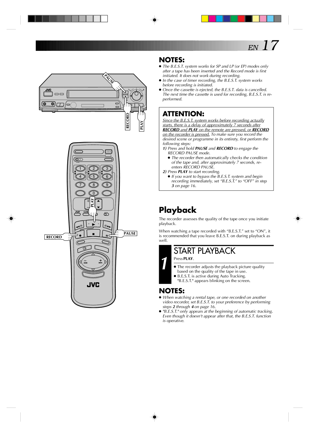 JVC HR-J439EE manual Start Playback 