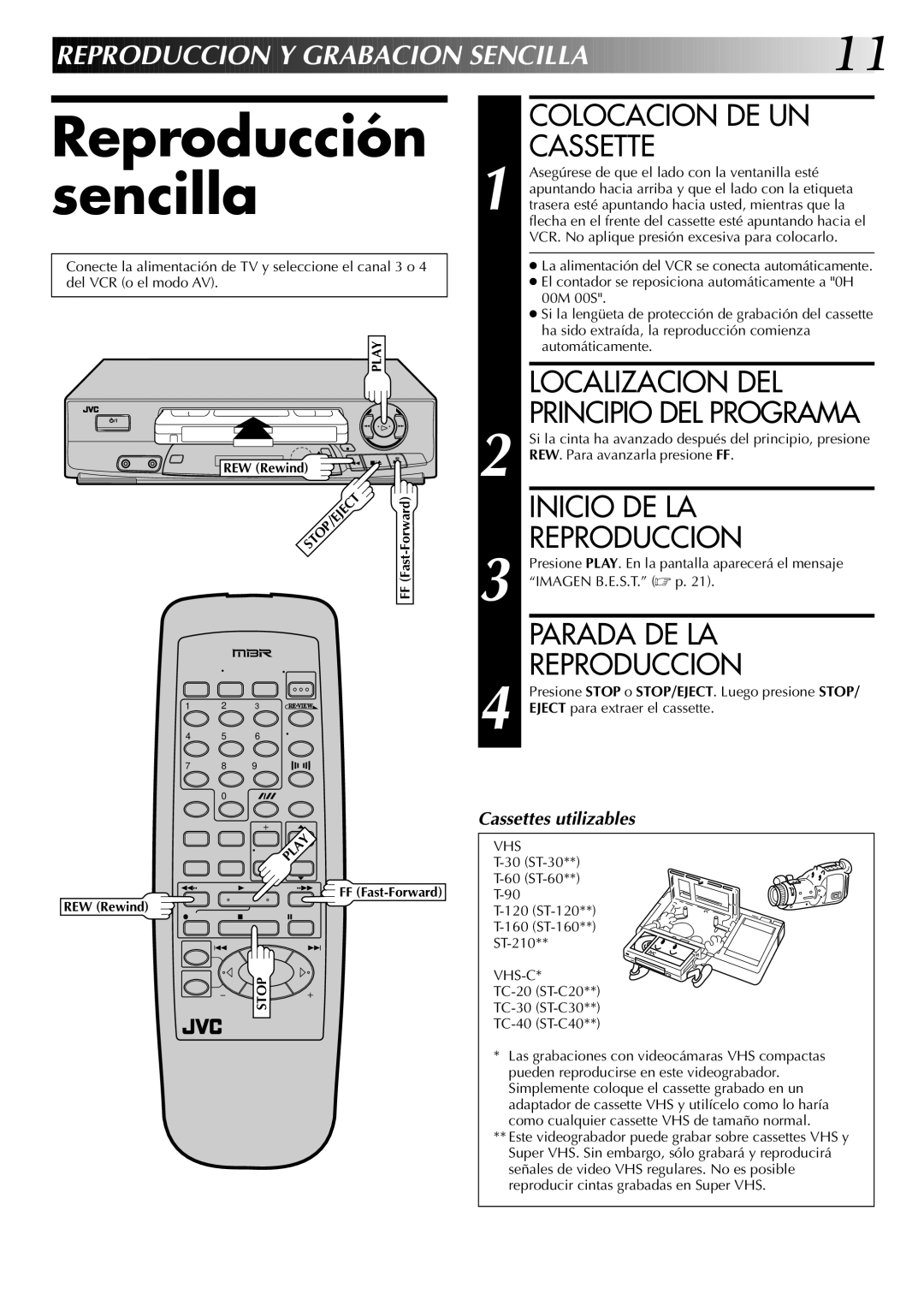 JVC HR-J4404UM manual Reproducción sencilla 