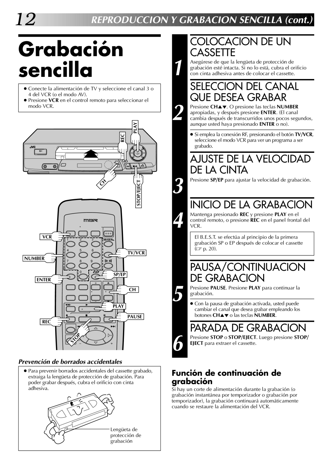 JVC HR-J4404UM manual Grabación sencilla 