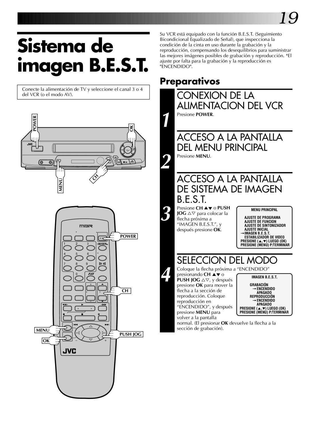 JVC HR-J4404UM manual Acceso a LA Pantalla DE Sistema DE Imagen, Seleccion DEL Modo 