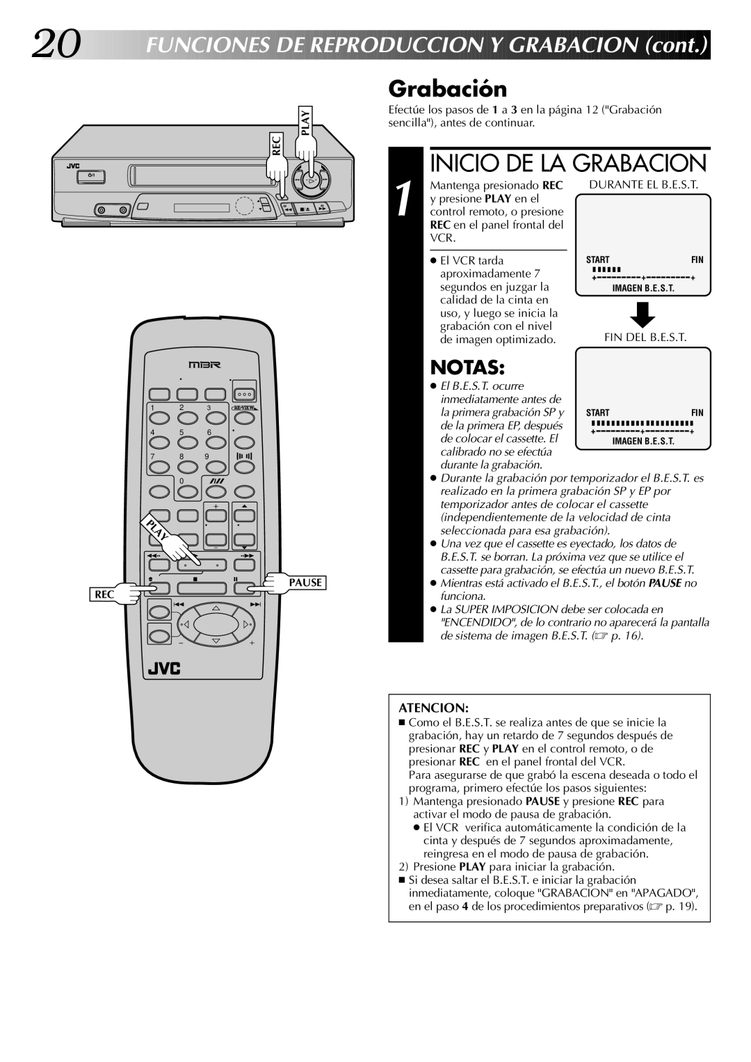 JVC HR-J4404UM manual Grabación, Vcr 