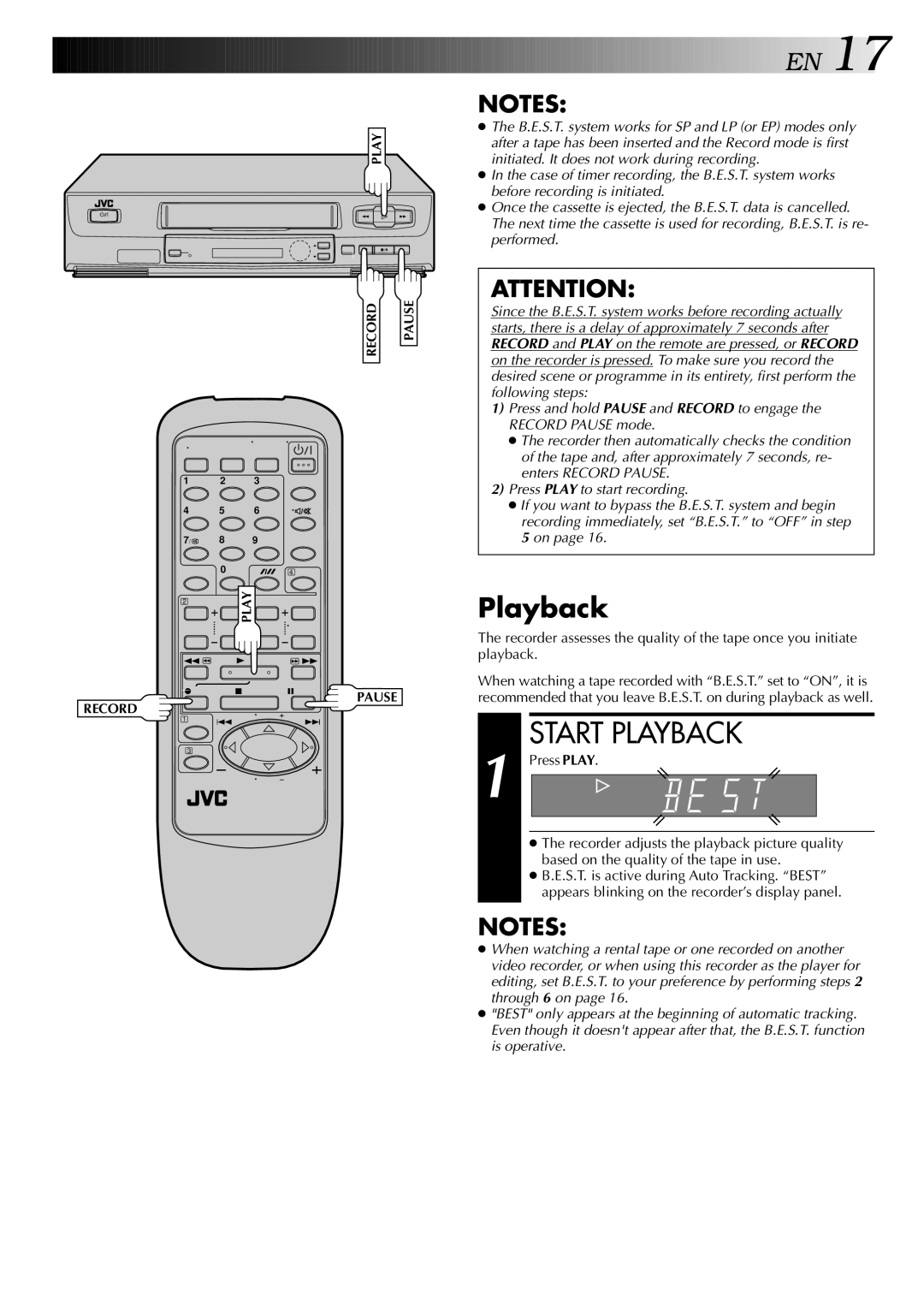 JVC HR-J441MS specifications Start Playback 