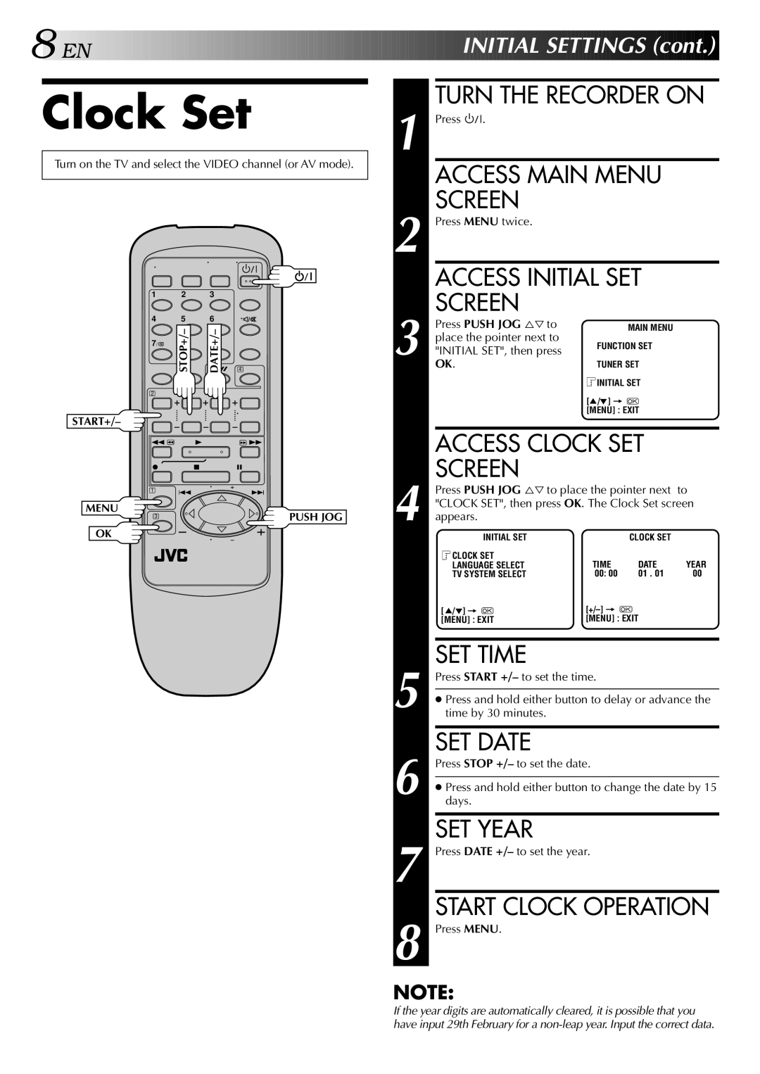 JVC HR-J441MS specifications Clock Set 