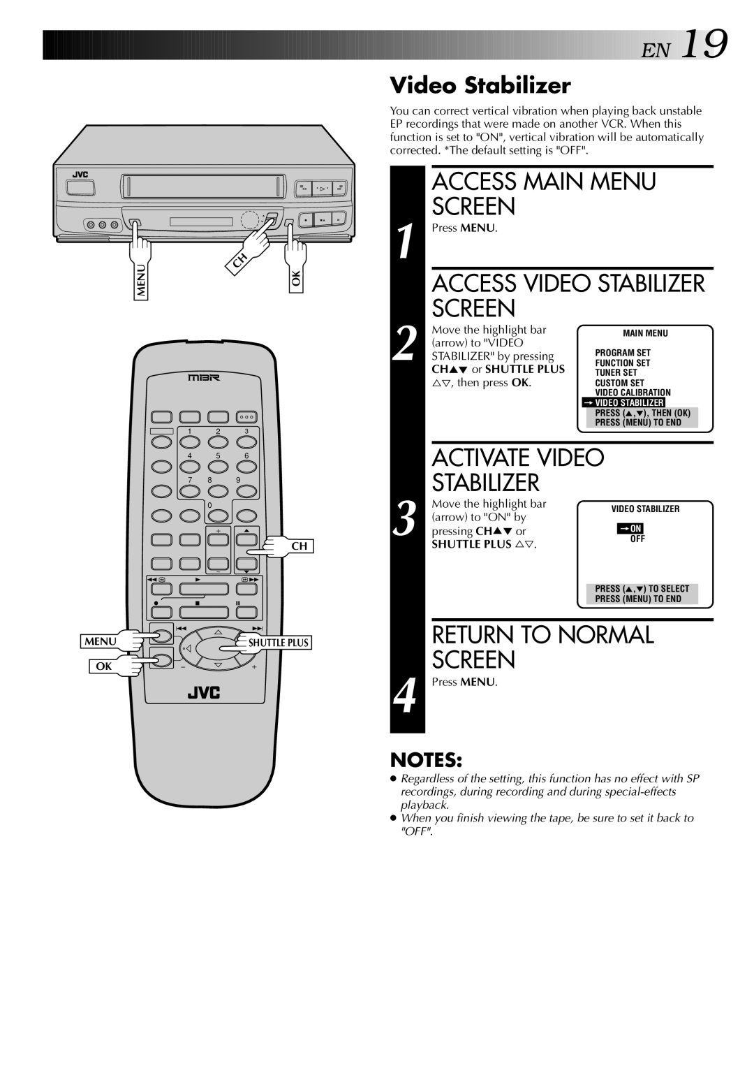 JVC HR-J443U instruction manual Video Stabilizer 