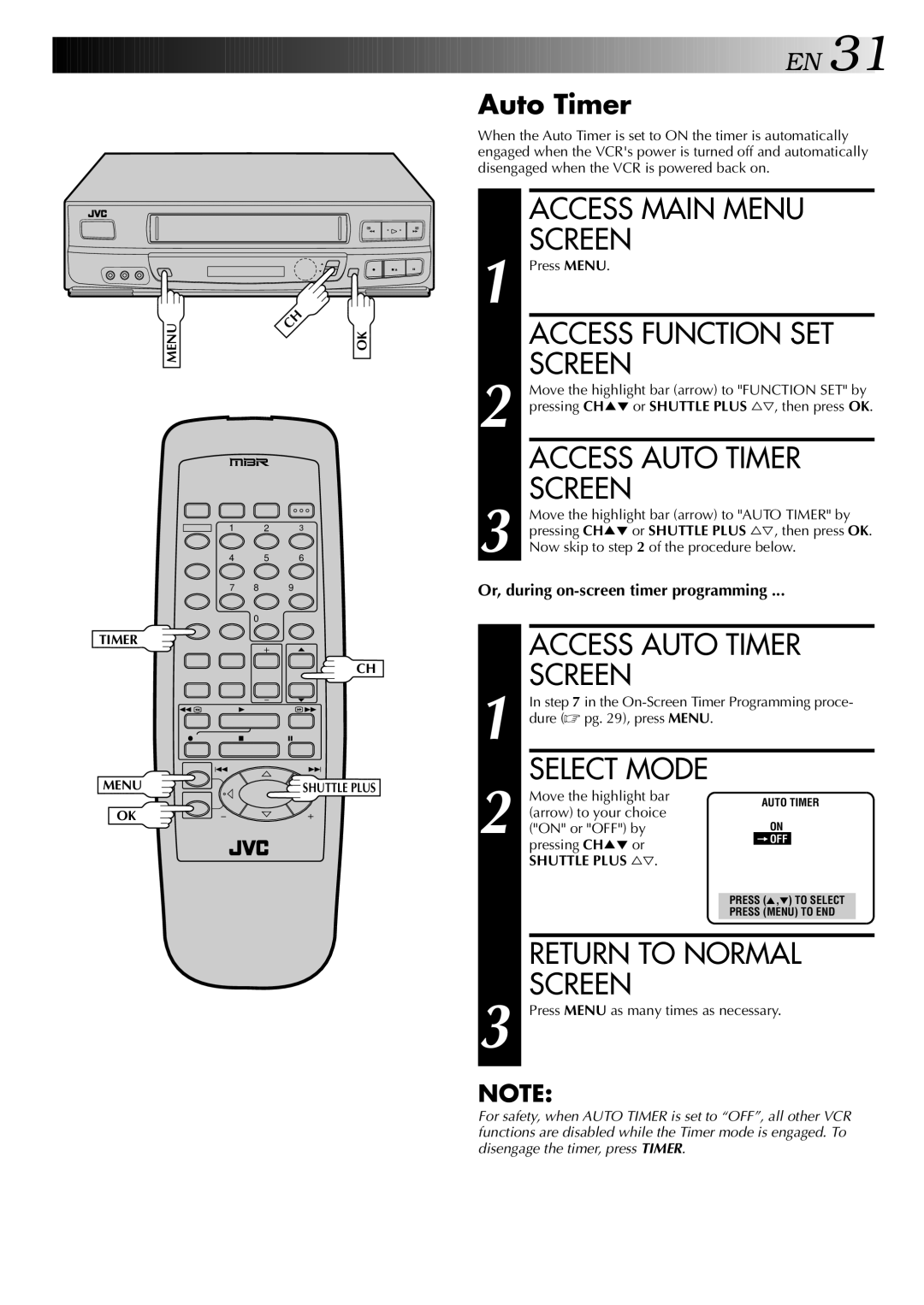 JVC HR-J443U instruction manual Access Auto Timer 