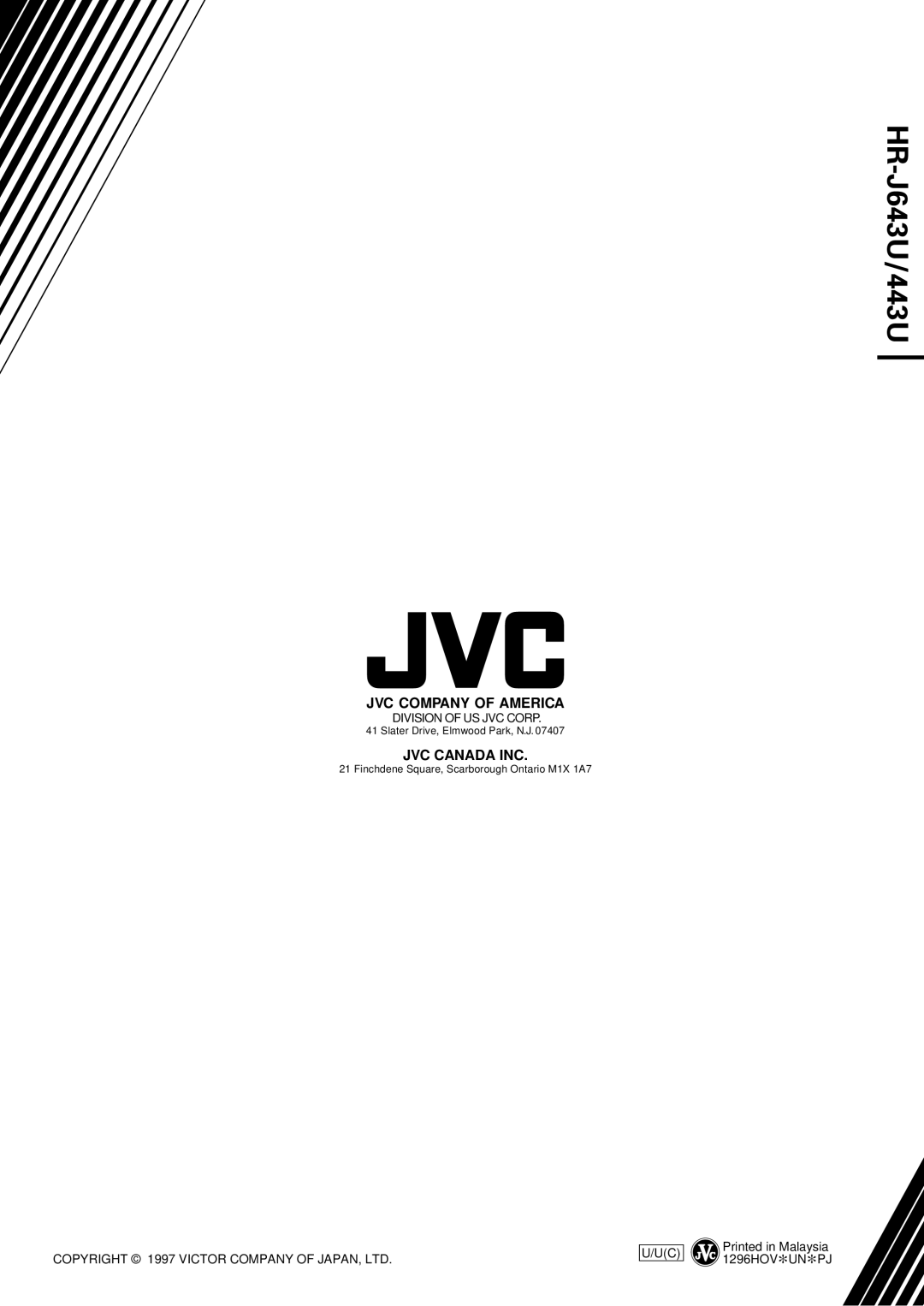 JVC HR-J443U instruction manual HR-J643U/443U 