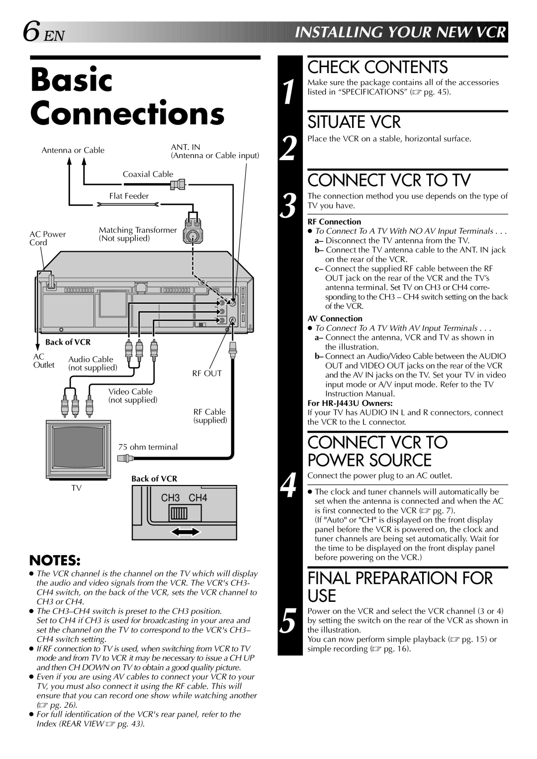 JVC HR-J443U instruction manual Basic Connections 