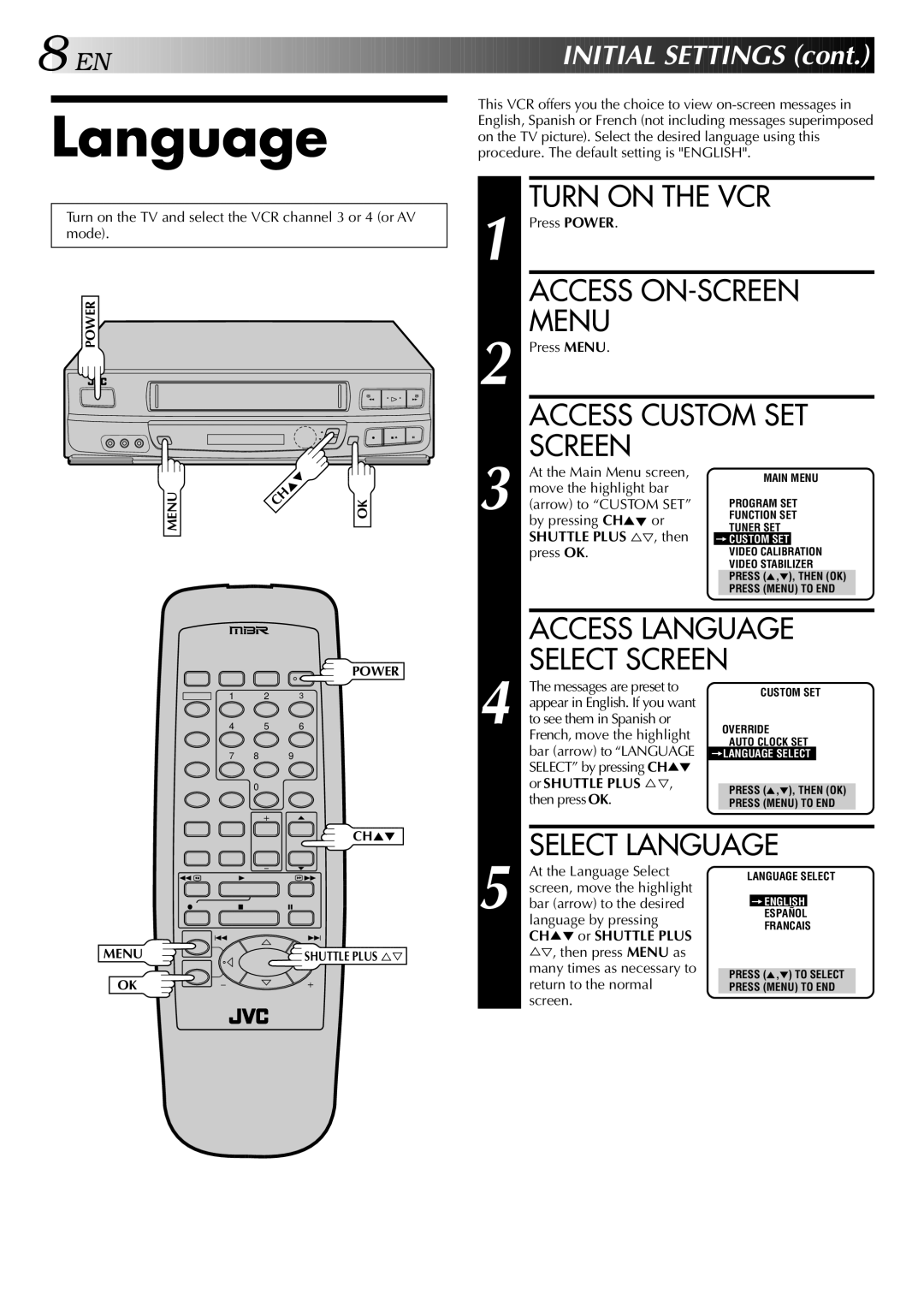 JVC HR-J443U instruction manual Language 