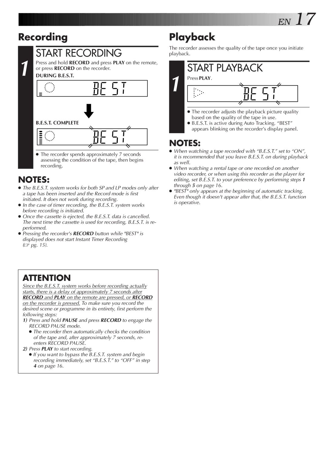 JVC HR-J455EA specifications Recording, Playback 