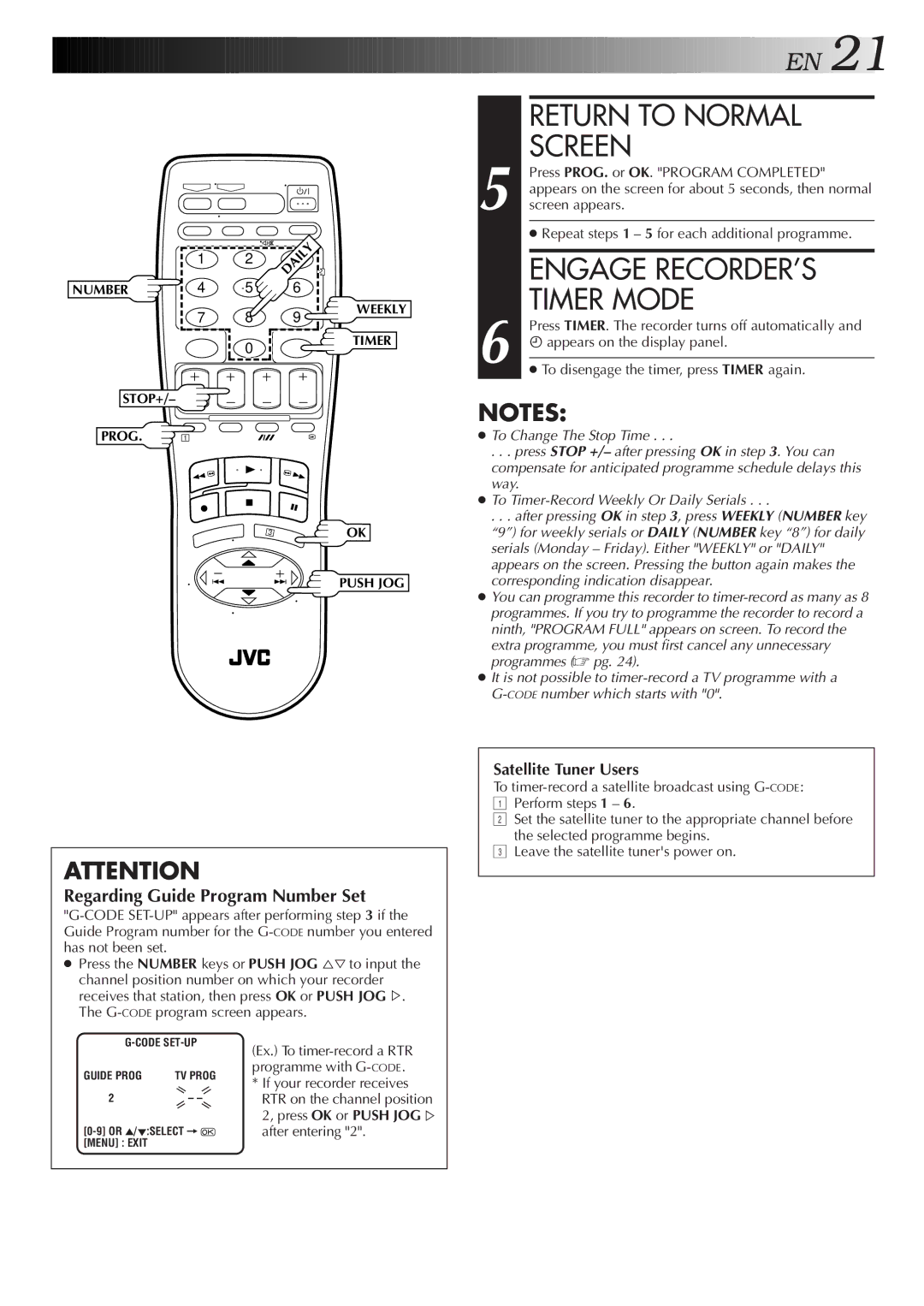 JVC HR-J455EA specifications Engage RECORDER’S, Timer Mode 