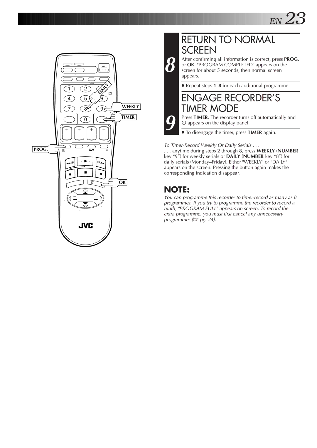 JVC HR-J455EA specifications Or OK. Program Completed appears on 