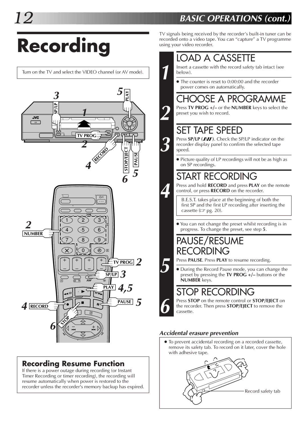 JVC HR-J455EK, HR-J255ES, HR-J255EK, HR-J256EK setup guide Recording 