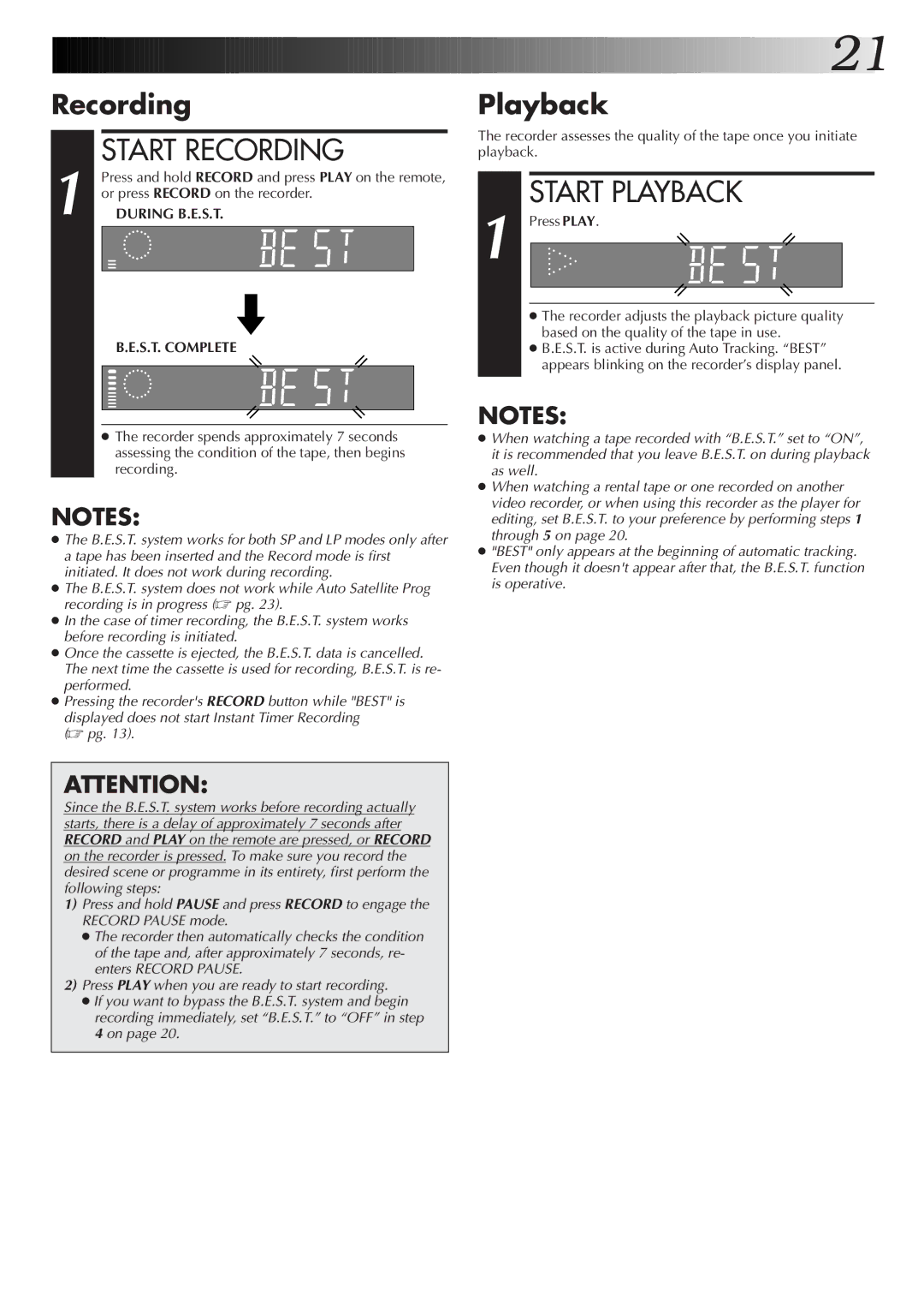 JVC HR-J255ES, HR-J455EK, HR-J255EK, HR-J256EK setup guide Recording, Playback 