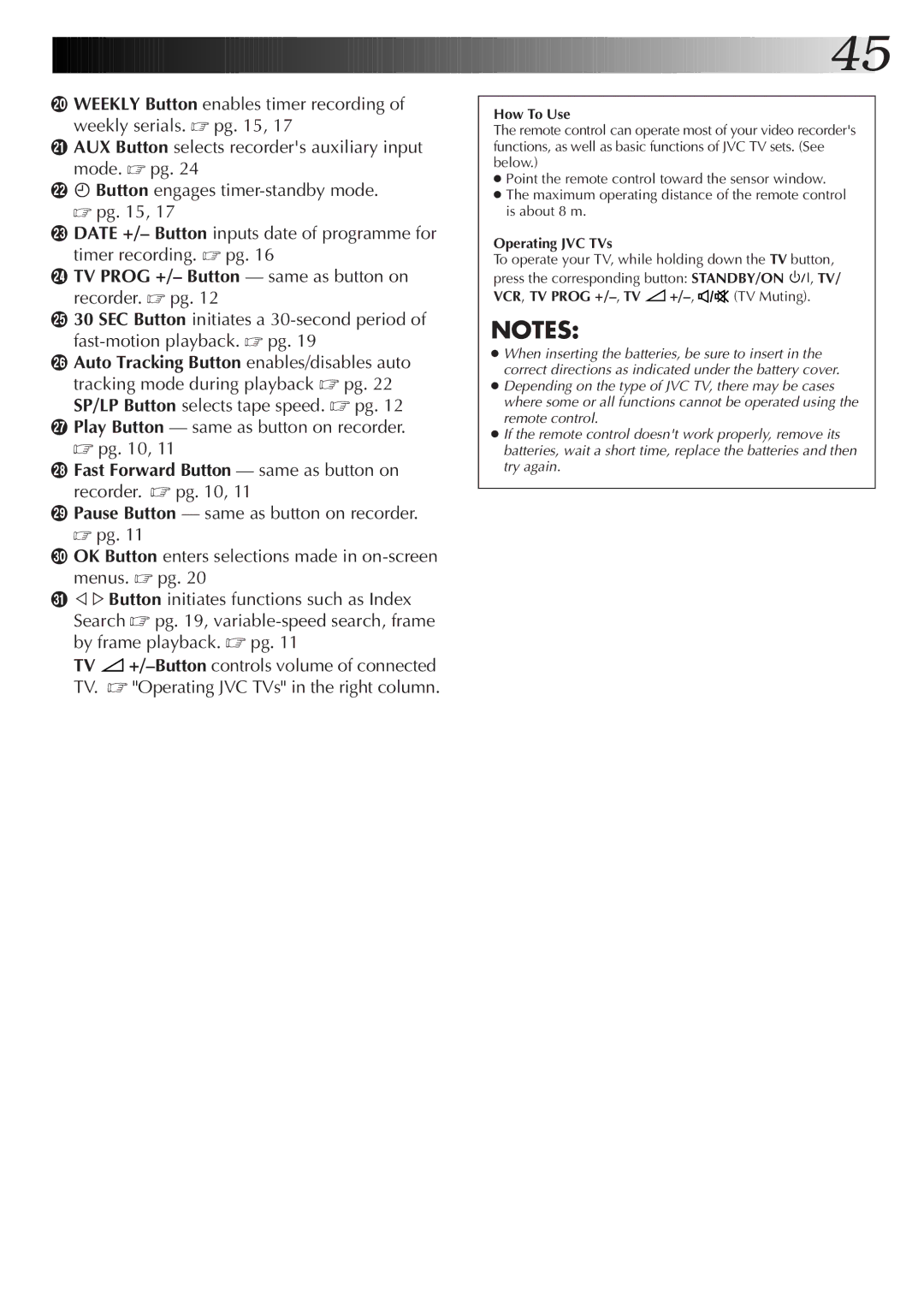 JVC HR-J255ES, HR-J455EK, HR-J255EK, HR-J256EK setup guide How To Use, Operating JVC TVs, VCR, TV Prog +/-,TV +/-, TV Muting 