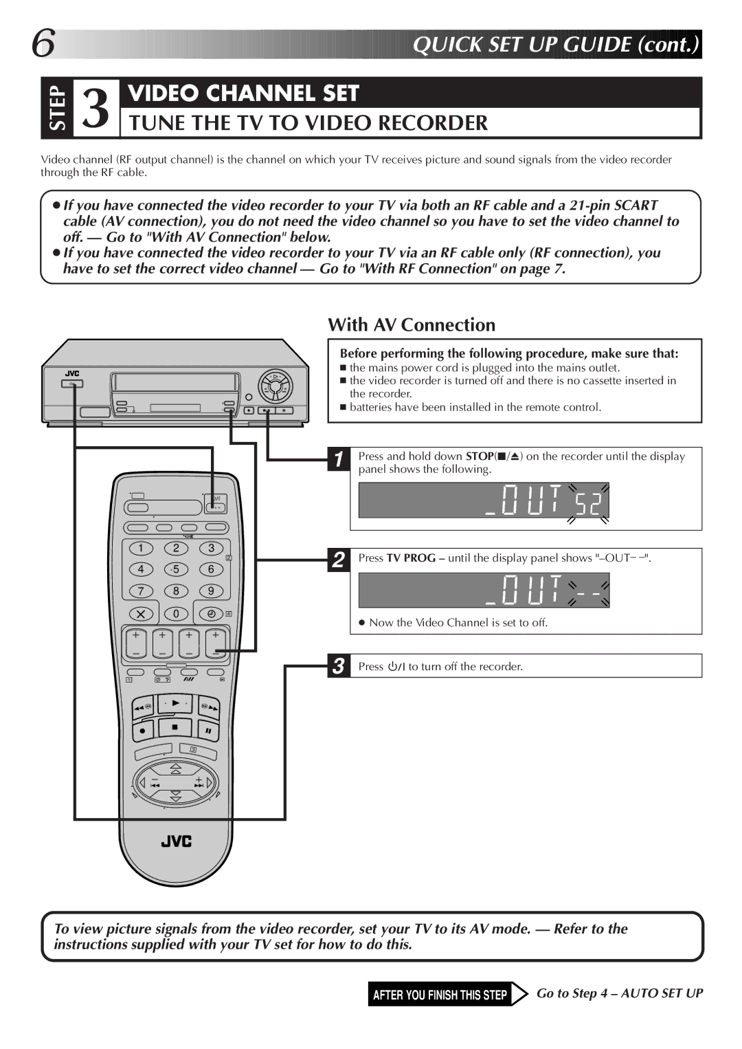 JVC HR-J255EK, HR-J455EK, HR-J255ES, HR-J256EK setup guide QU ICK SET UP Guide, Tune the TV to Video Recorder 