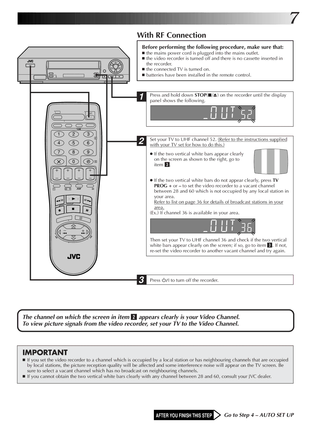 JVC HR-J256EK, HR-J455EK, HR-J255ES, HR-J255EK setup guide With RF Connection 