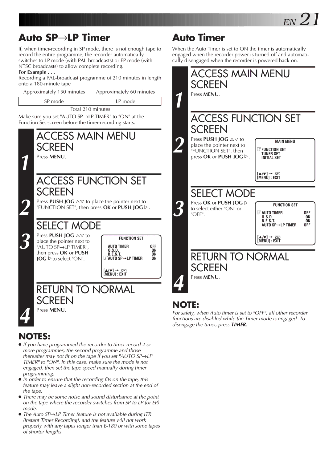 JVC HR-J457MS specifications Auto SP→LP Timer, Auto Timer 