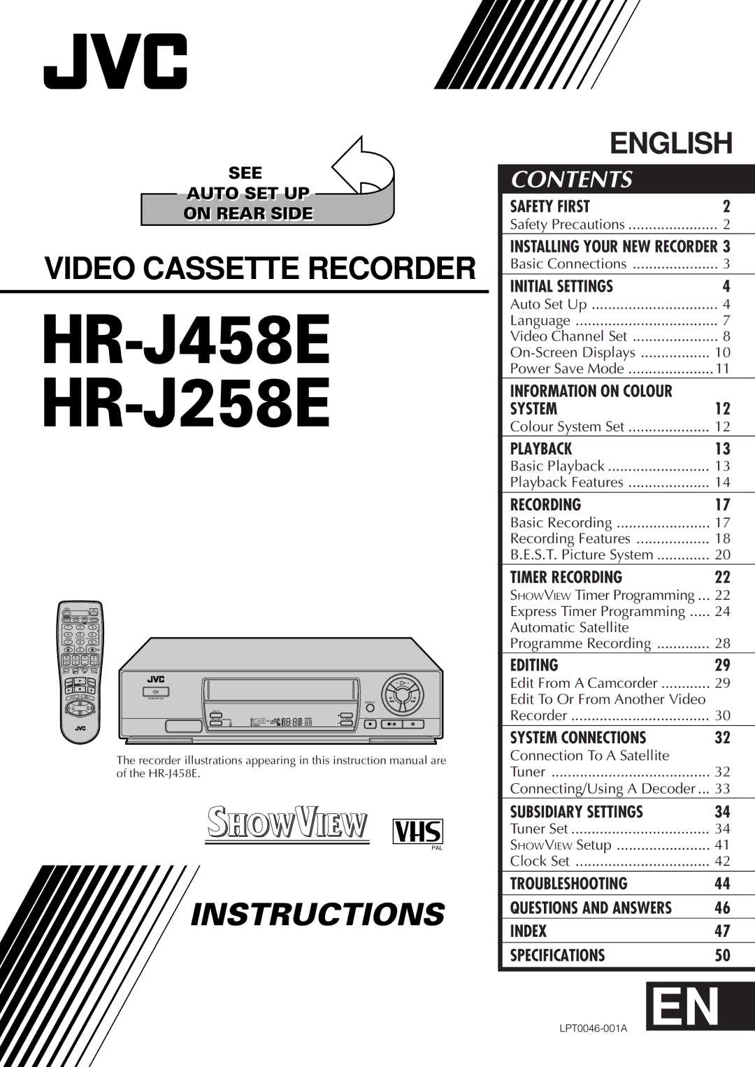 JVC specifications HR-J458E HR-J258E 