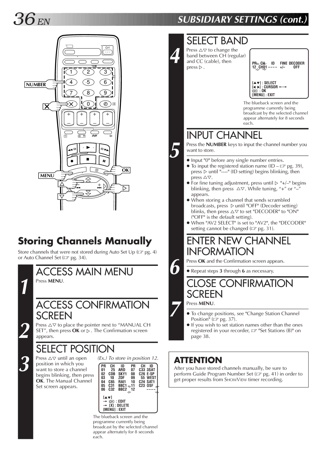 JVC HR-J458E, HR-J258E specifications Storing Channels Manually 