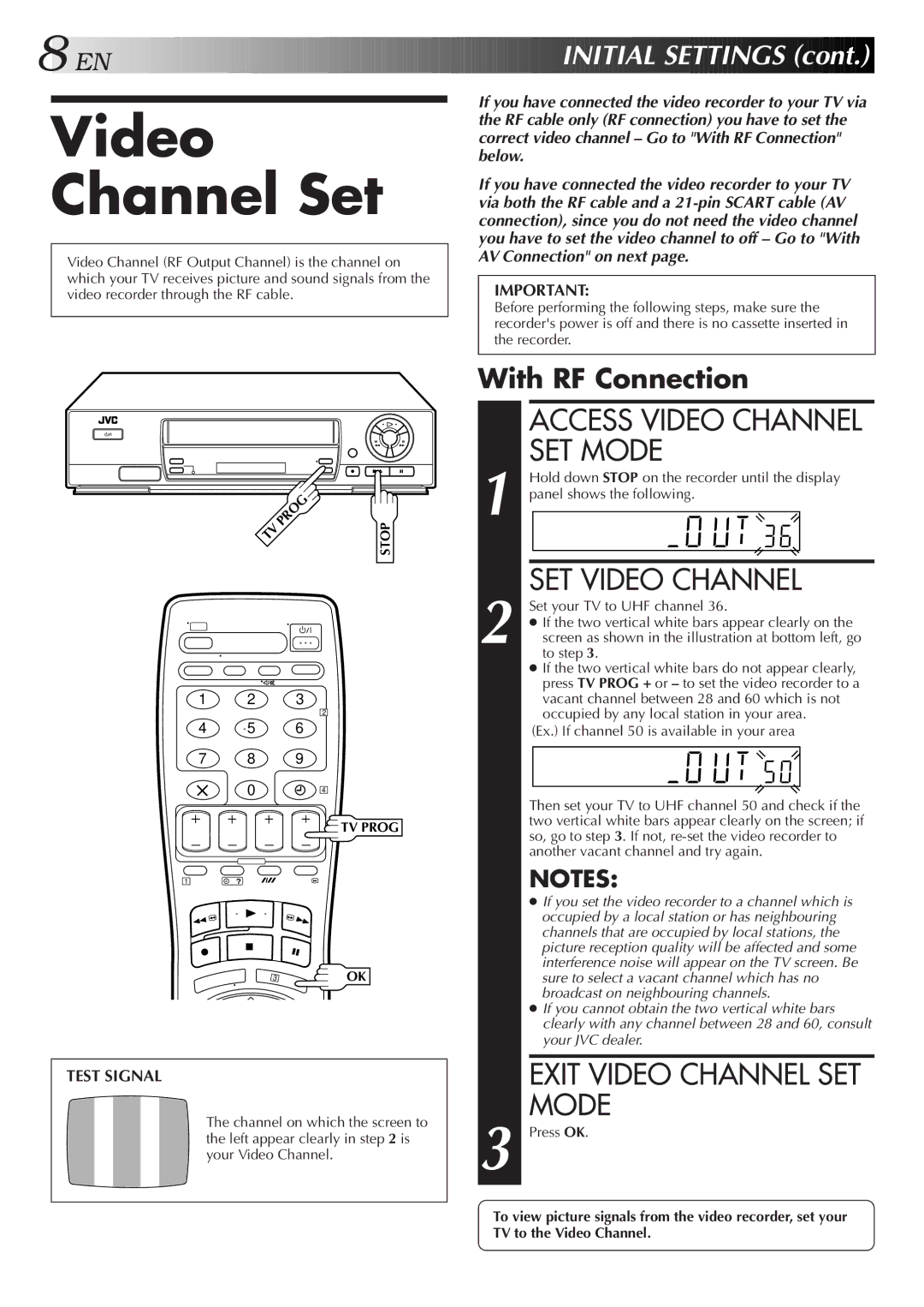 JVC HR-J458E, HR-J258E Video Channel Set, Access Video Channel SET Mode, SET Video Channel, Exit Video Channel SET Mode 