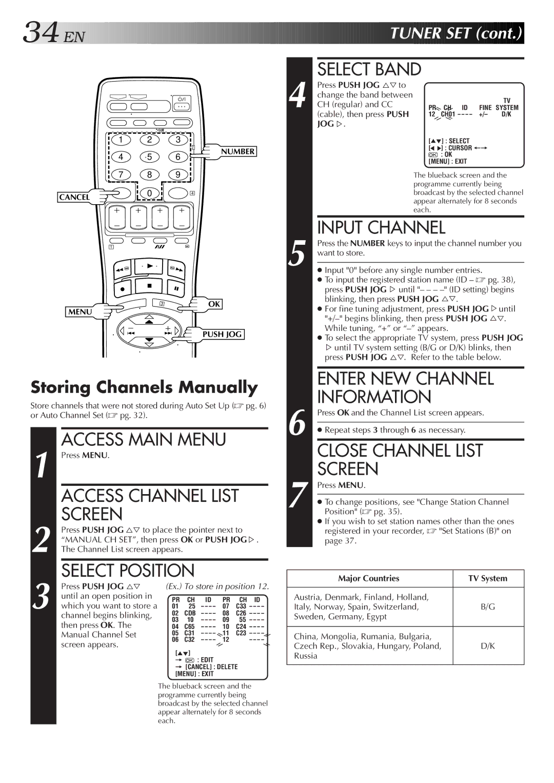 JVC HR-J459EE, HR-J259EE specifications Select Band, Input Channel, Access Main Menu, Access Channel List Screen 