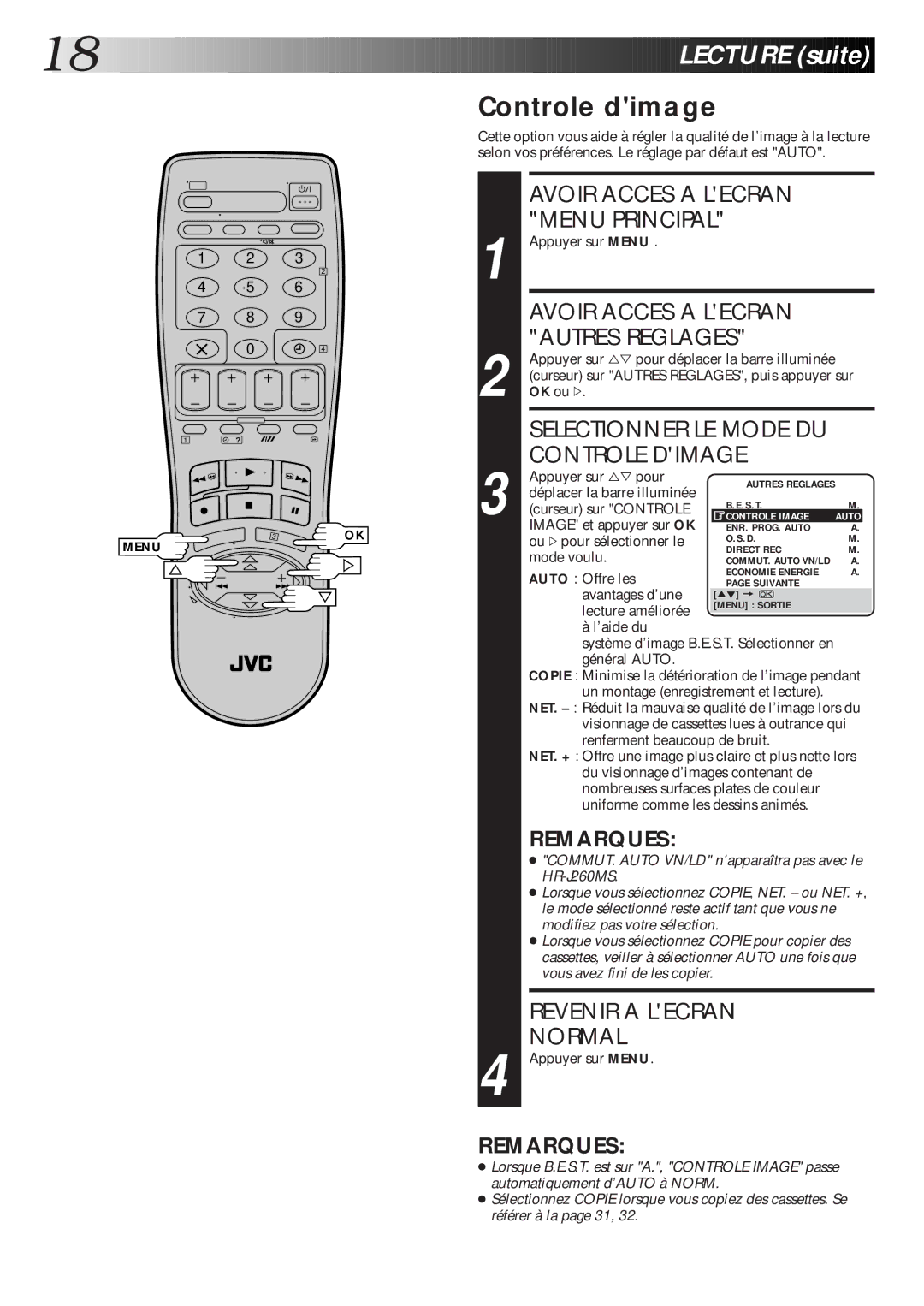 JVC HR-J460MS, HR-J660MS, HR-J260MS manual Controle dimage, Controle Dimage 