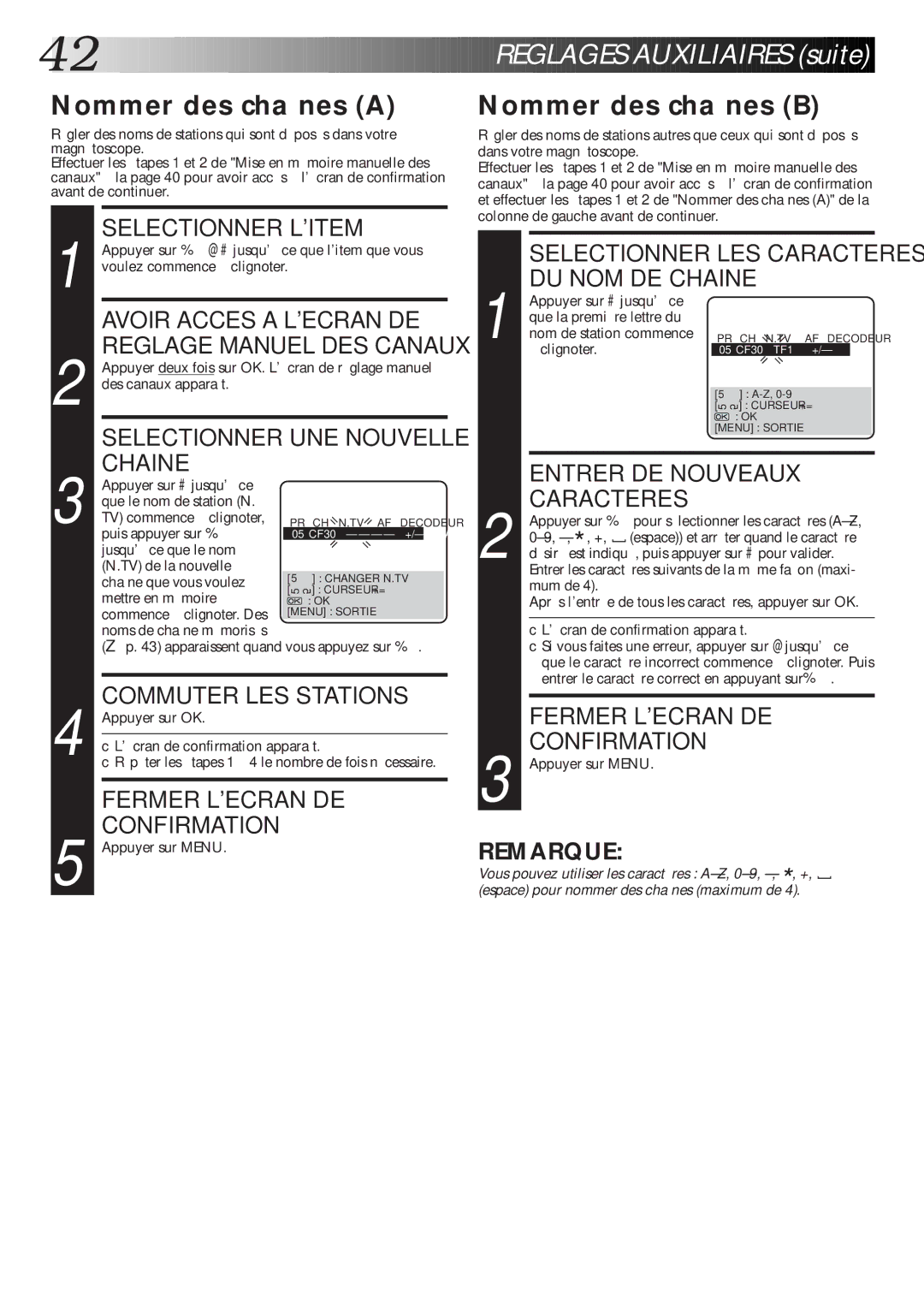 JVC HR-J460MS, HR-J660MS, HR-J260MS manual Nommer des chaînes a, Nommer des chaînes B 