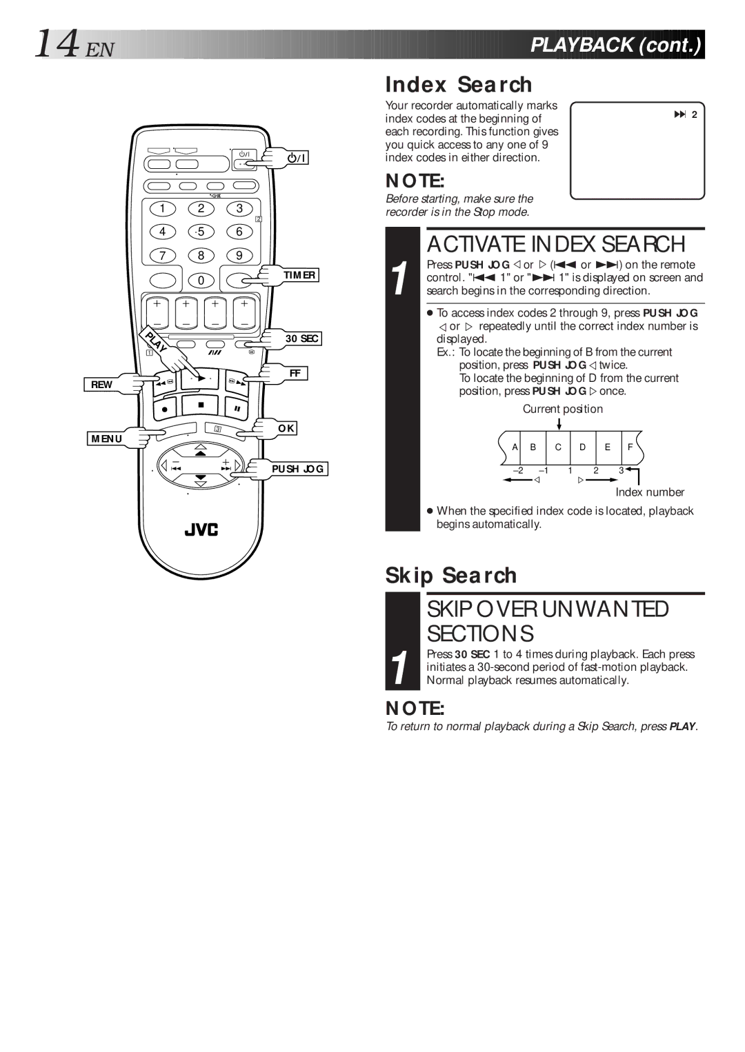 JVC HR-J461MS specifications Activate Index Search, Skip Over Unwanted, Sections, EN Playback 