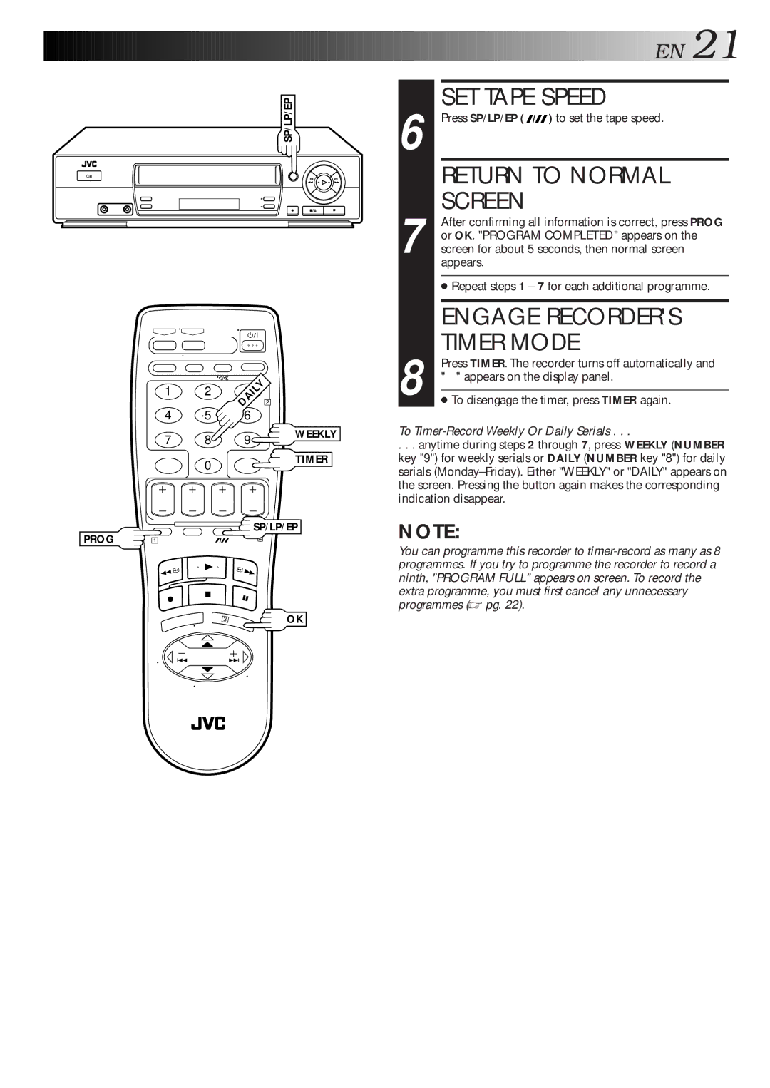 JVC HR-J461MS specifications Return to Normal, Engage Recorders, Timer Mode 