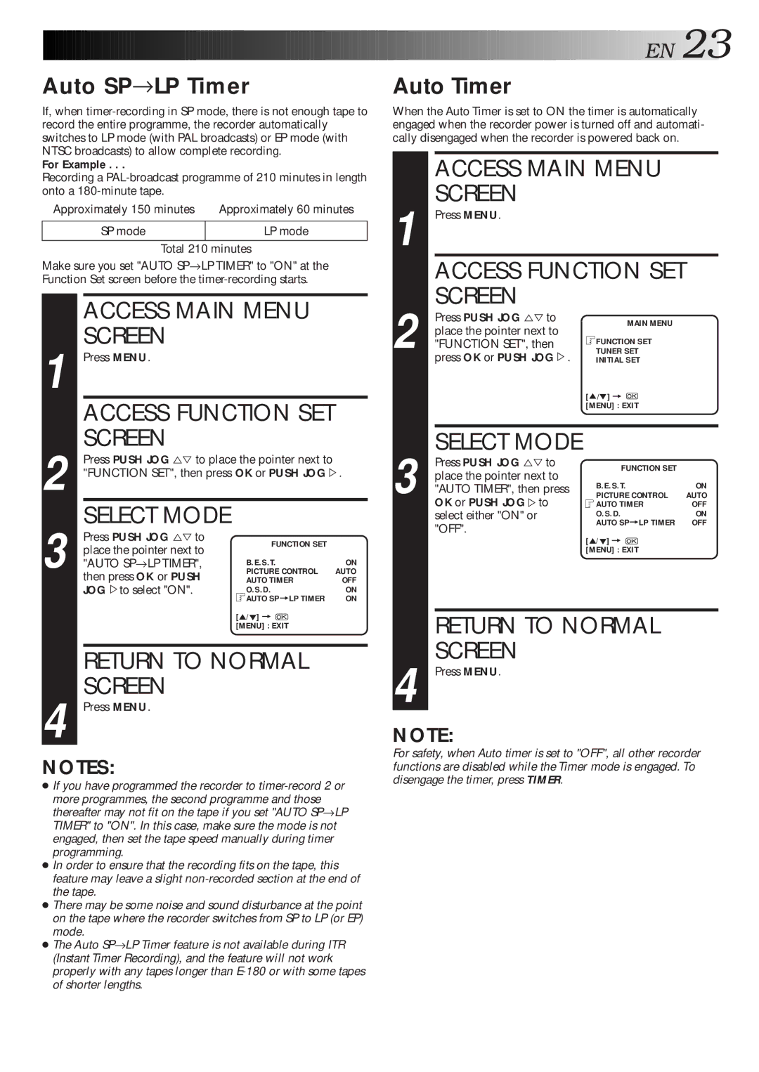 JVC HR-J461MS specifications Auto SP→LP Timer, Auto Timer 