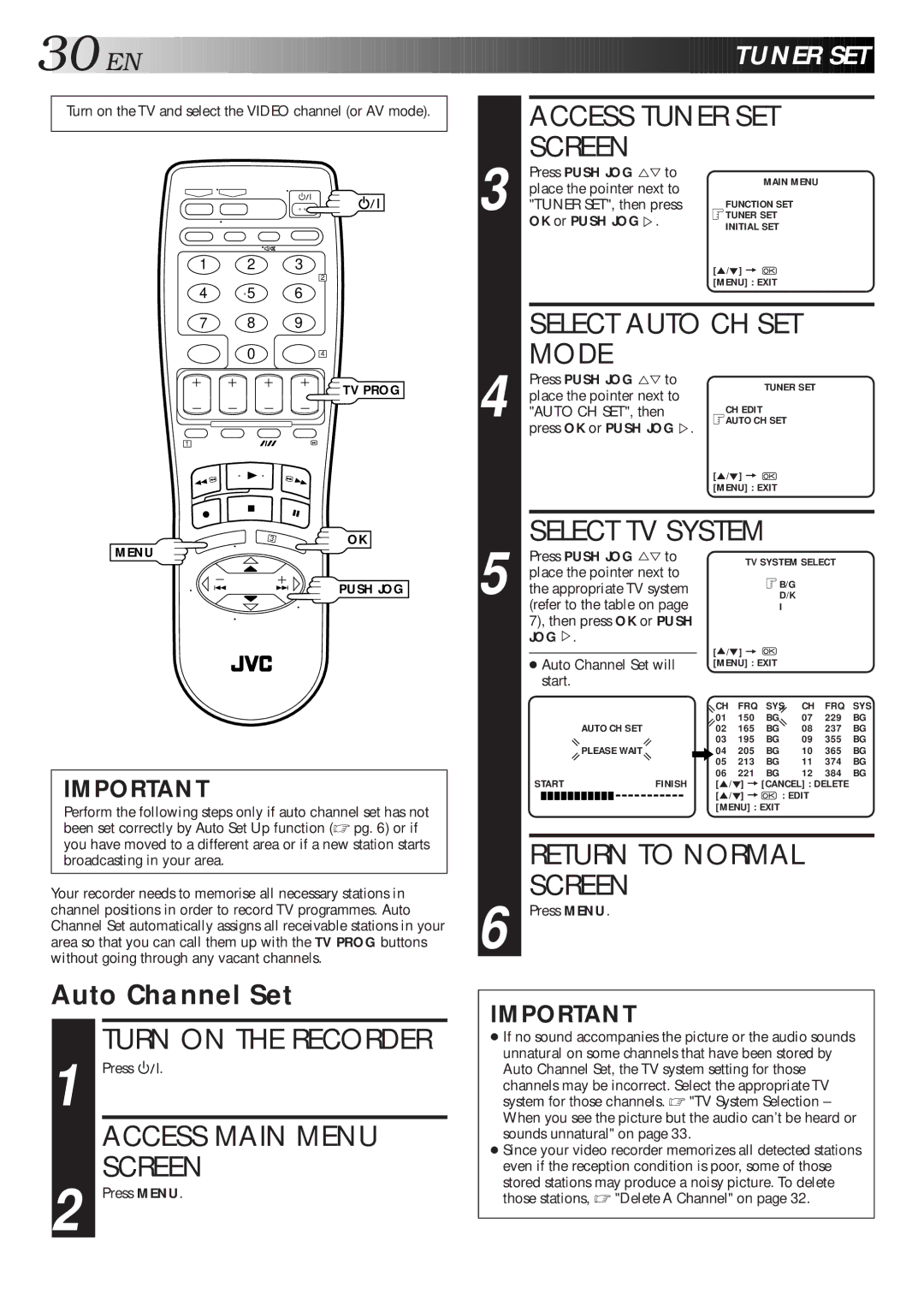 JVC HR-J461MS specifications Access Tuner SET, Auto Channel Set 