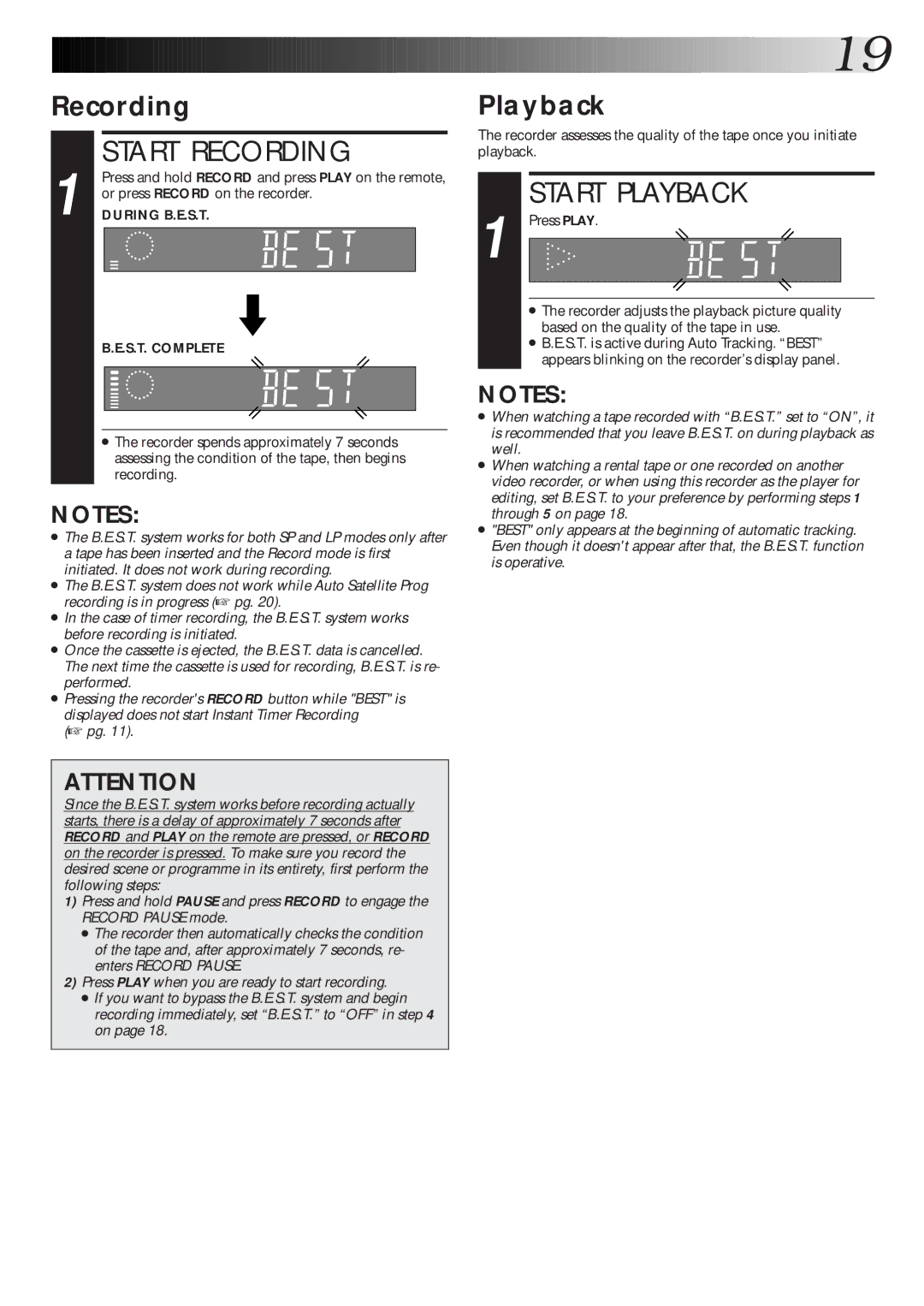 JVC HR-J260EK, HR-J465EK, HR-J265ES, HR-J265EK setup guide Recording, Playback, Or press Record on the recorder 