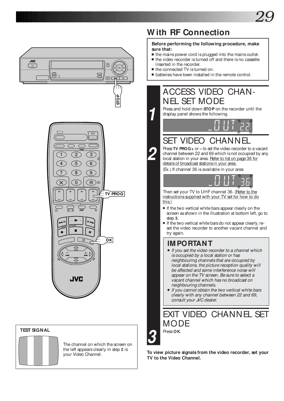 JVC HR-J265ES, HR-J465EK, HR-J265EK, HR-J260EK setup guide Access Video Chan NEL SET Mode, With RF Connection 