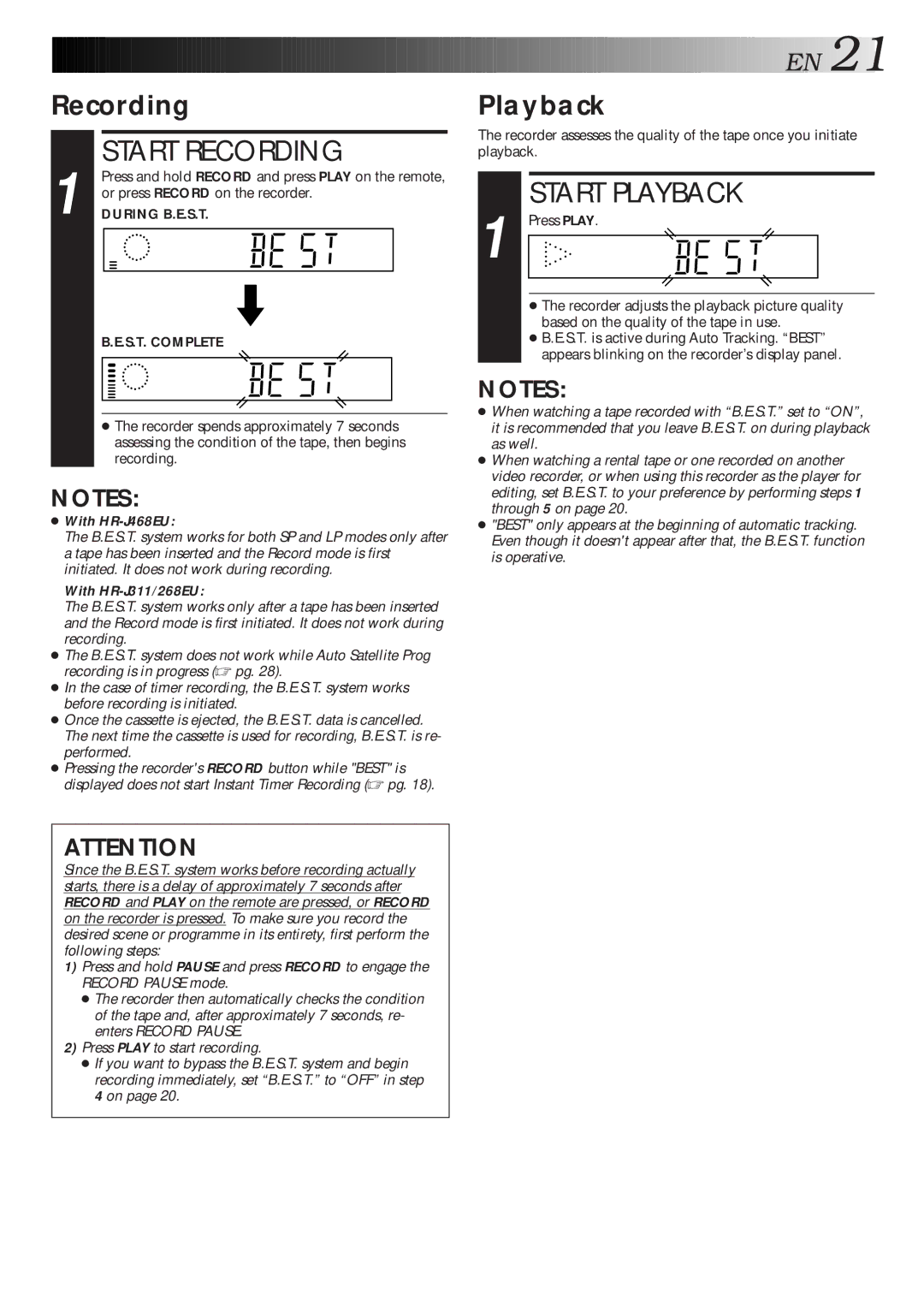 JVC HR-J468EU, HR-J311EU, HR-J268EU specifications Recording, Playback, Or press Record on the recorder 