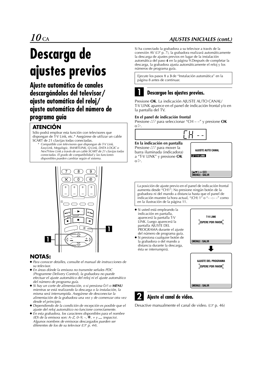 JVC HR-J670EU 10 CA, Descargue los ajustes previos, Ajuste el canal de video, Desactive manualmente el canal de video.  p 